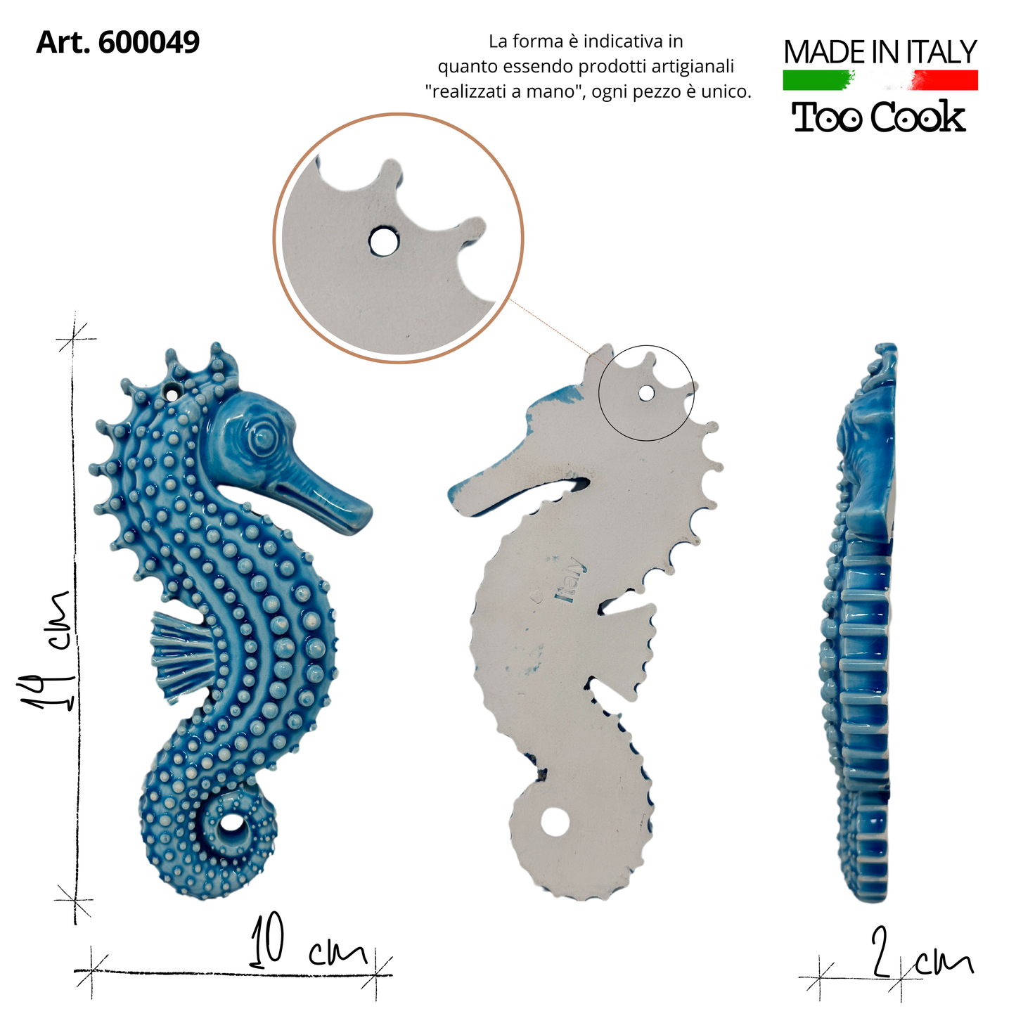 Toocook Seahorse in glazed ceramic for Wall Decoration and Home Furnishings, Handcrafted, Gift Idea Made in Italy