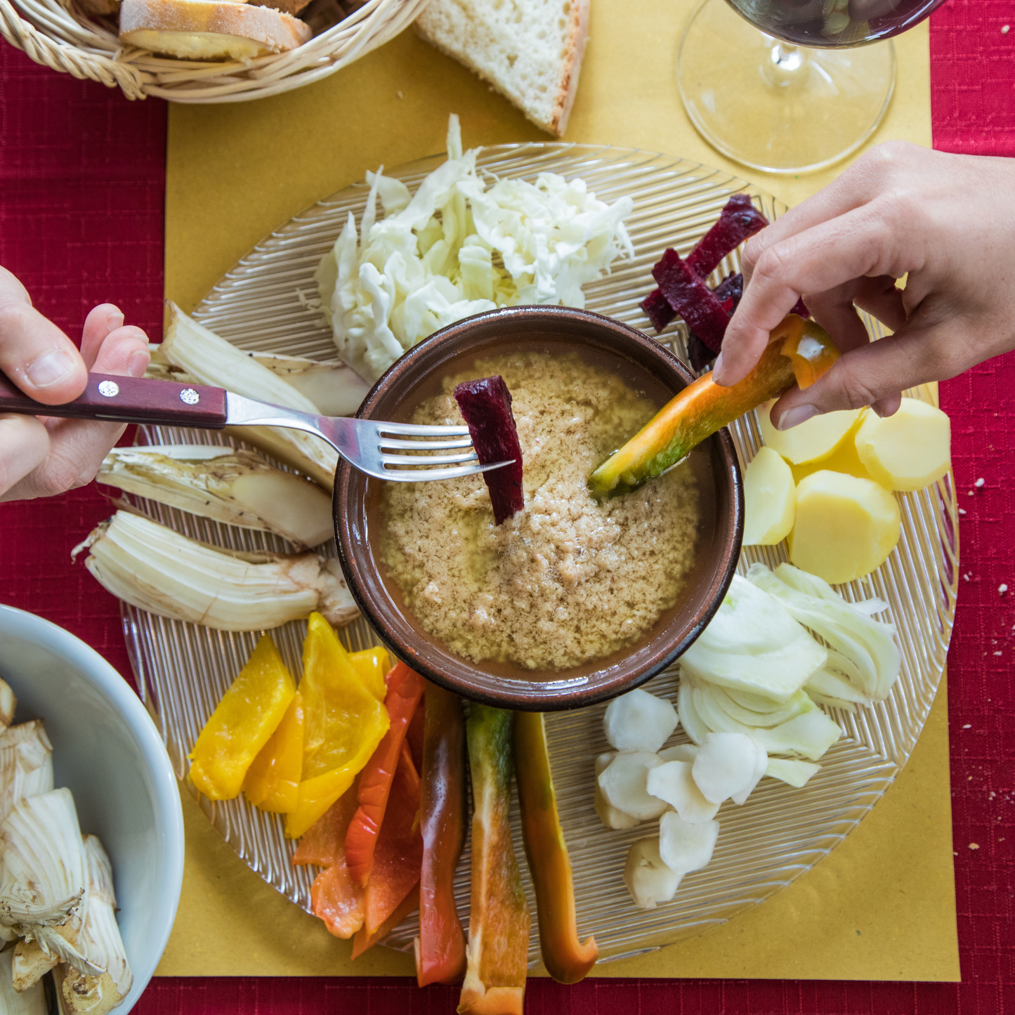 Toocook Fornello Bagna Cauda Intingolo per verdure ricetta Piemontese Fondue in Terracotta Marrone. Made in Italy 100%