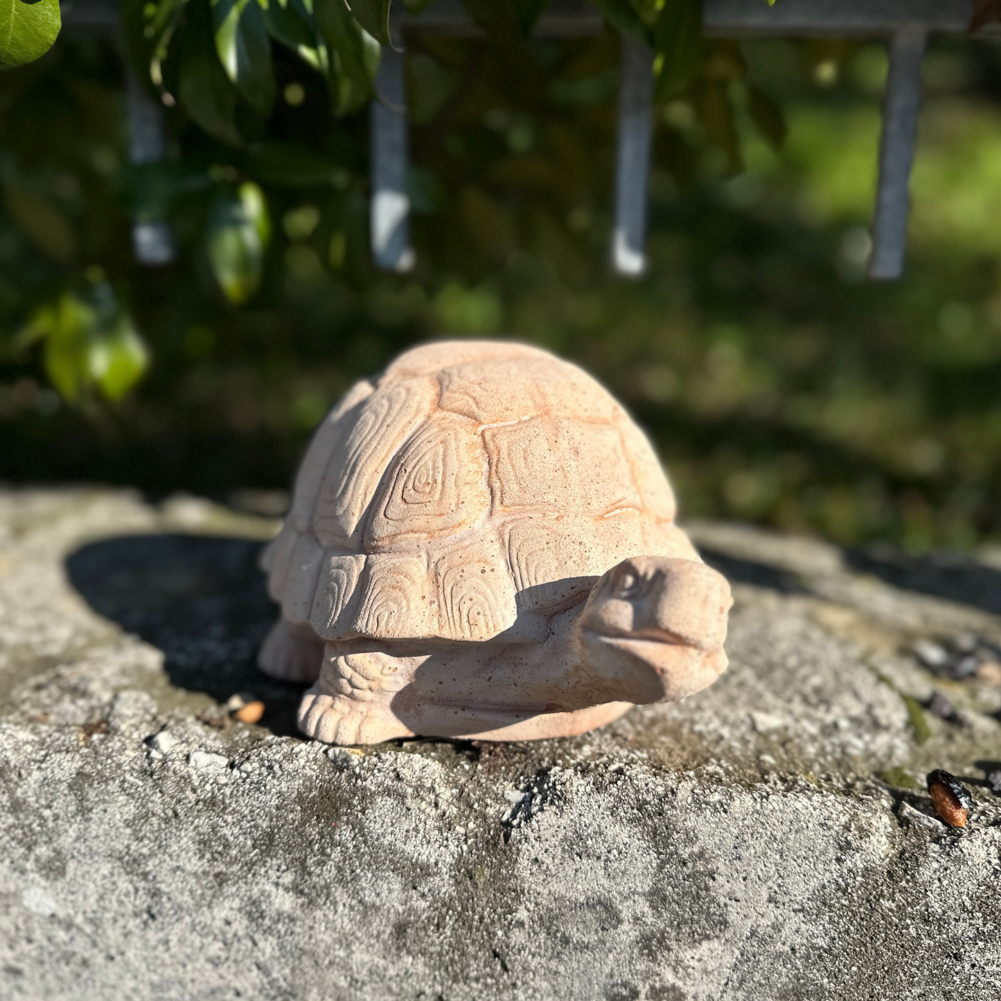 Handcrafted terracotta turtle for garden furniture, unique weatherproof decoration