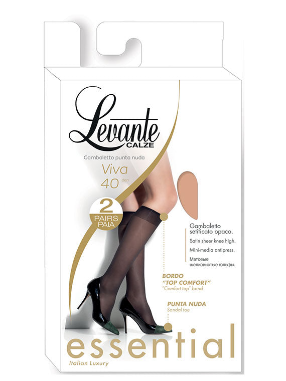 Levante Viva Women's Tights 40 den Knee High Stockings Nude toe - 2 pairs