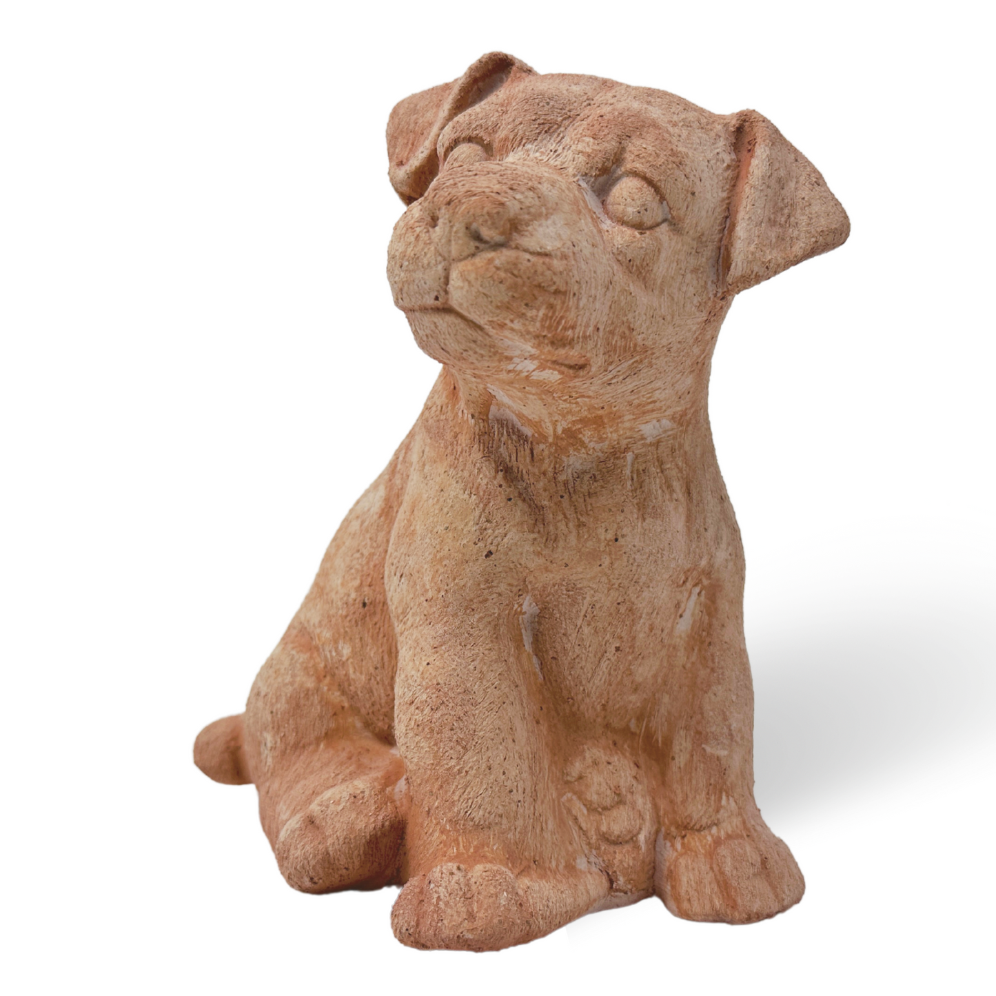 Jack Russell dog in handcrafted terracotta for garden furniture, unique weatherproof decoration