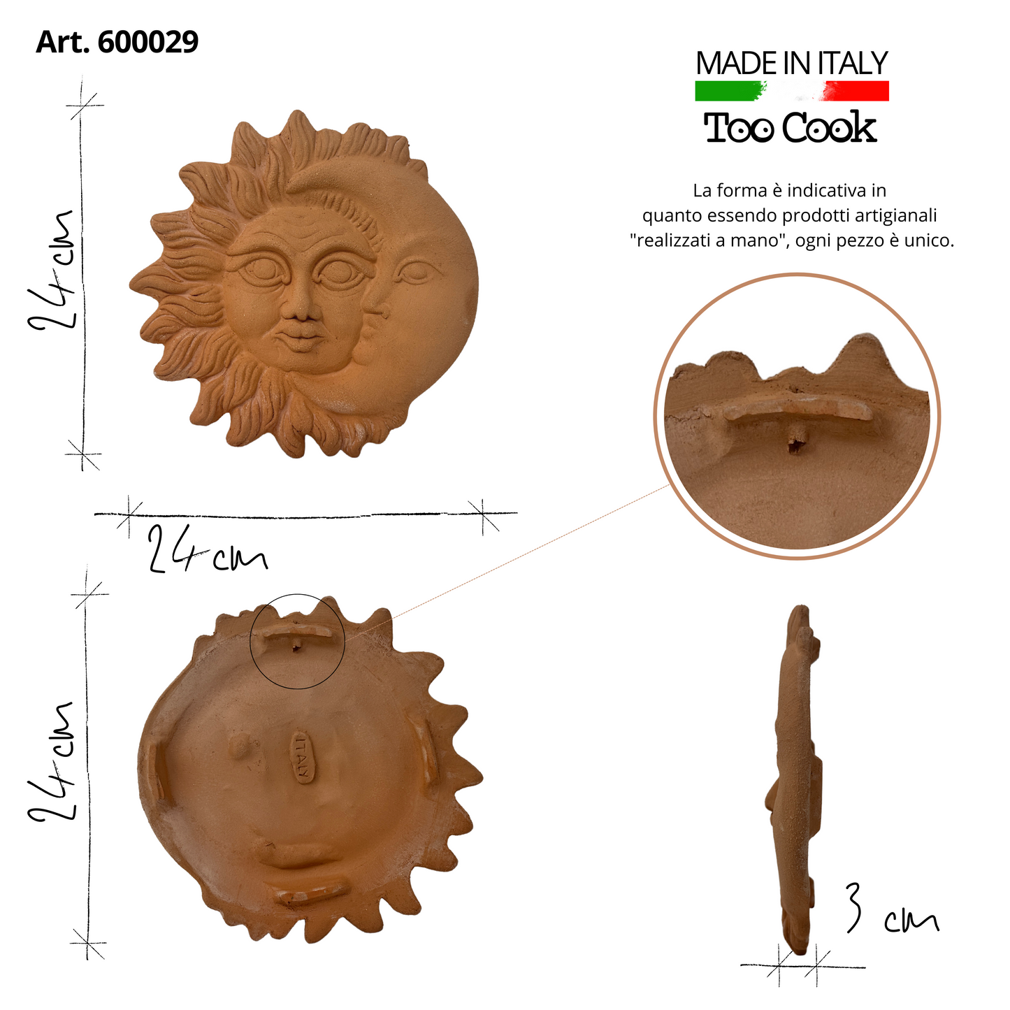 Sole e Luna in ceramica artigianale da parete per arredo e decorazione casa Terracotta Idea Regalo