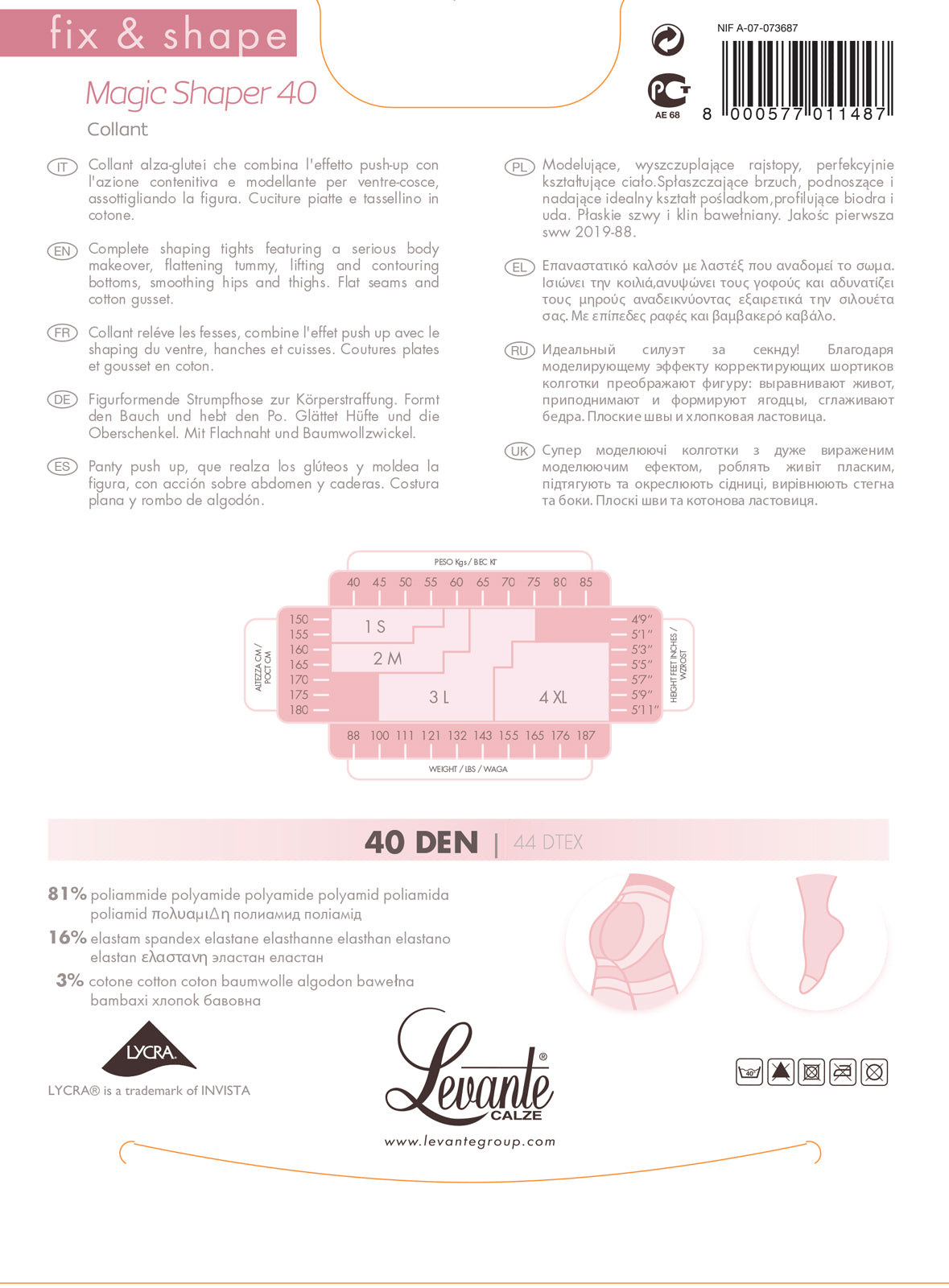 Levante Women's Tights Fix and Magic Shaper 40 DEN Supporting stockings