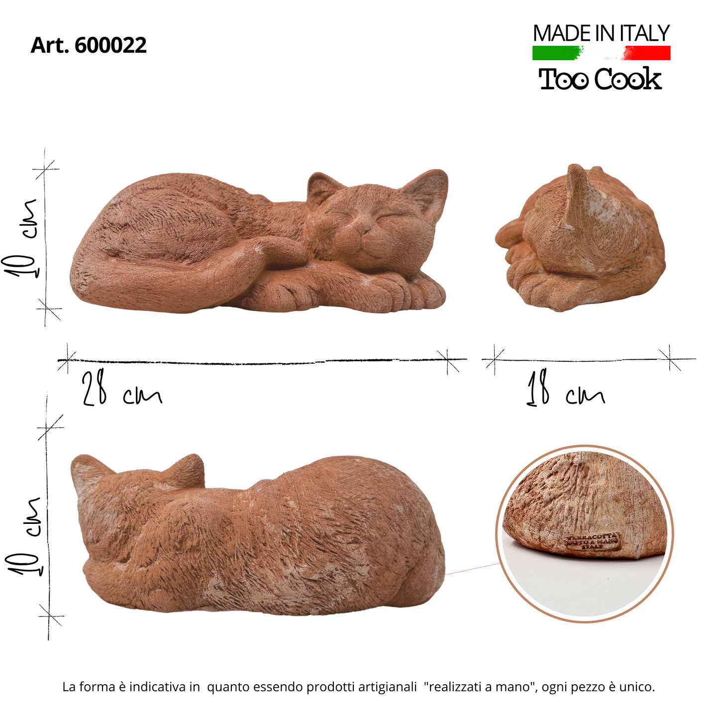 Gatto che dorme in terracotta artigianale per arredo giardino decorazione unica resistente alle intemperie