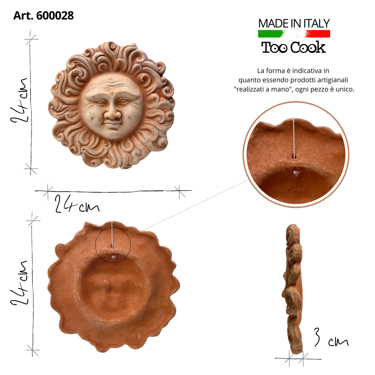 Sun Hedgehog in handcrafted ceramic wall for home furnishing and decoration Terracotta Gift Idea