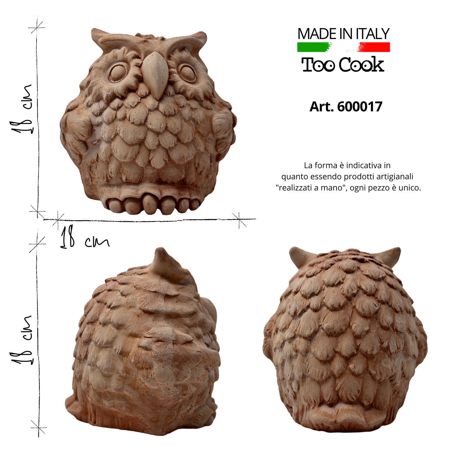Handcrafted terracotta owl for garden furniture unique weatherproof decoration (18 cm)