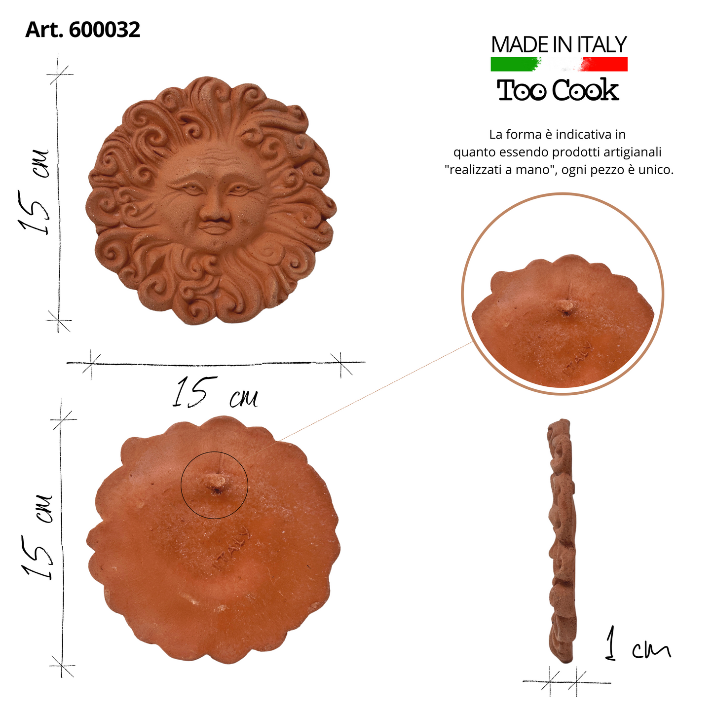 Handcrafted ceramic wall sun for home furnishing and decoration Terracotta Gift Idea - 15 cm