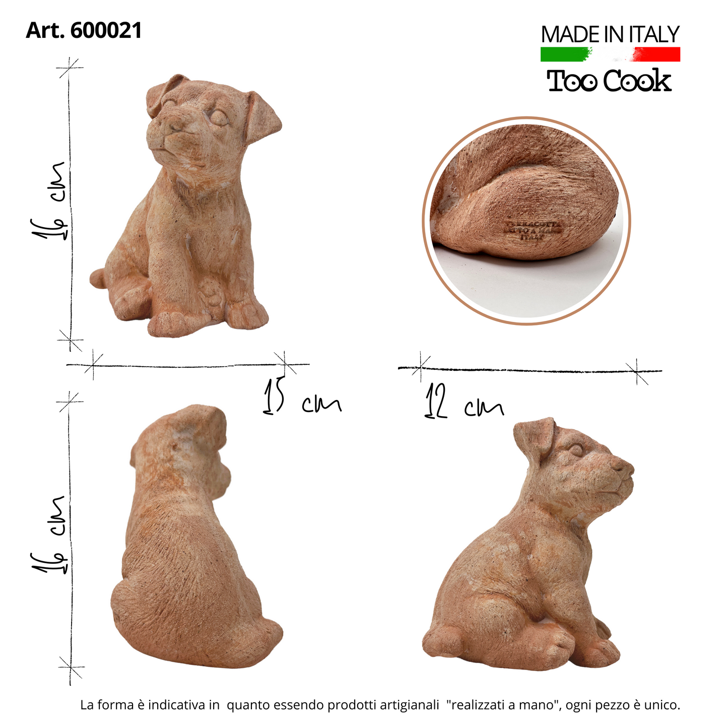 Jack Russell dog in handcrafted terracotta for garden furniture, unique weatherproof decoration