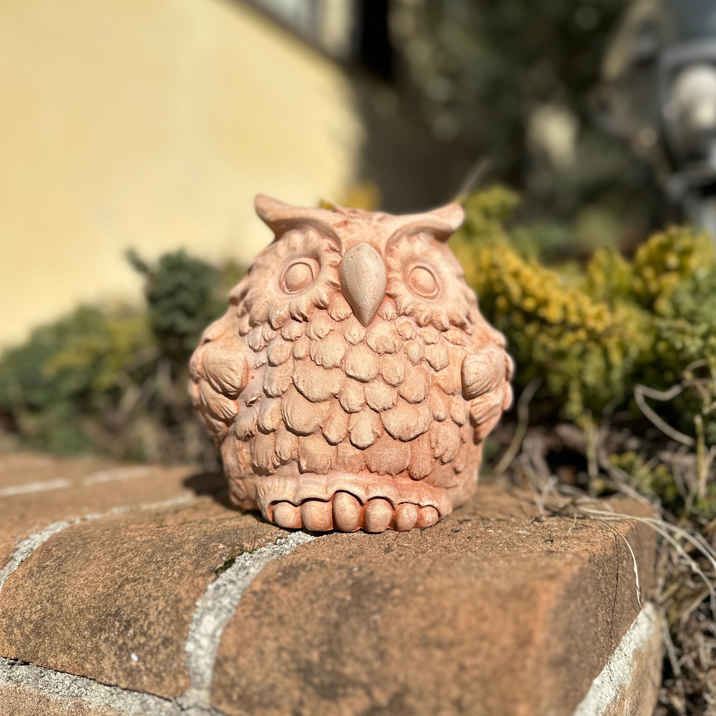 Handcrafted terracotta owl for garden furniture unique weatherproof decoration (18 cm)