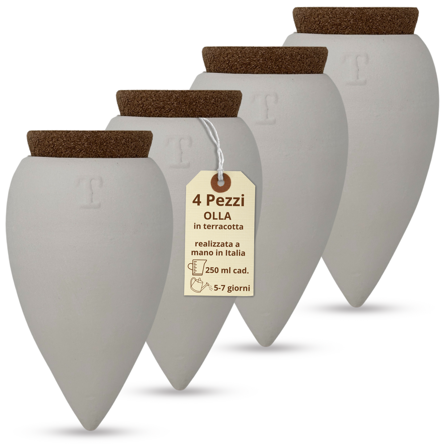 Toocook Olla in Terracotta Artigianale per irrigazione Automatica Ecologica e Naturale per Piante da Interno ed Esterno con autonomia di Circa 7 Giorni - Realizzata a Mano - 250 ml (Bianca 4 pz)