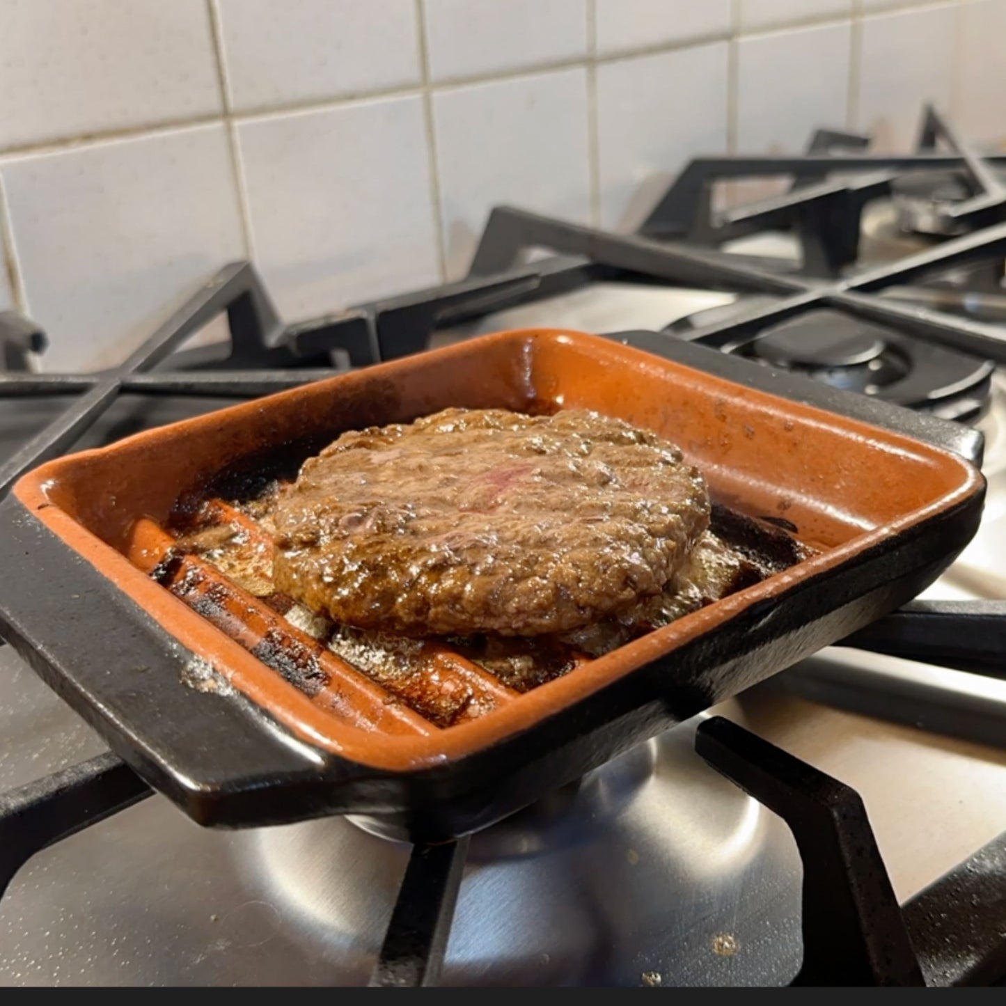 Toocook Grill Me mini square terracotta plate for natural cooking without fat, unique taste without altering the properties of the food