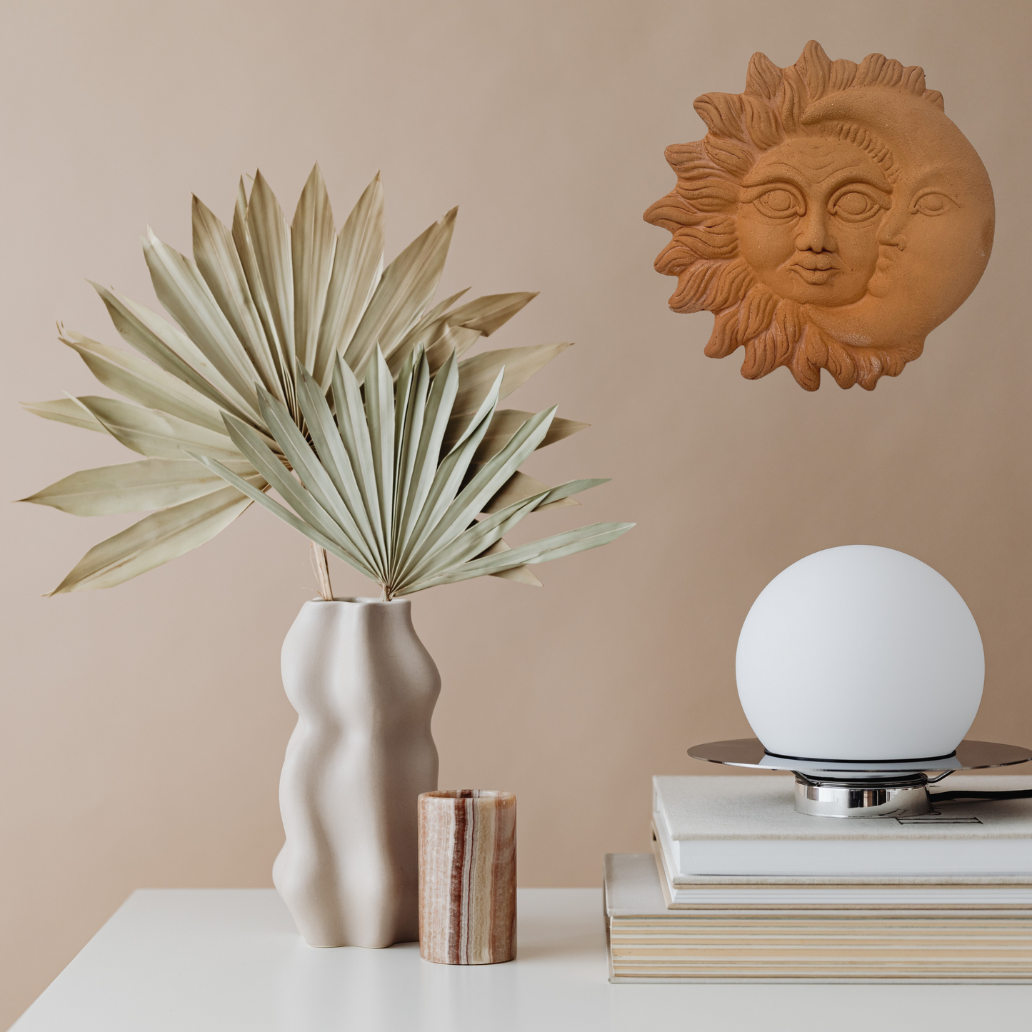 Sole e Luna in ceramica artigianale da parete per arredo e decorazione casa Terracotta Idea Regalo