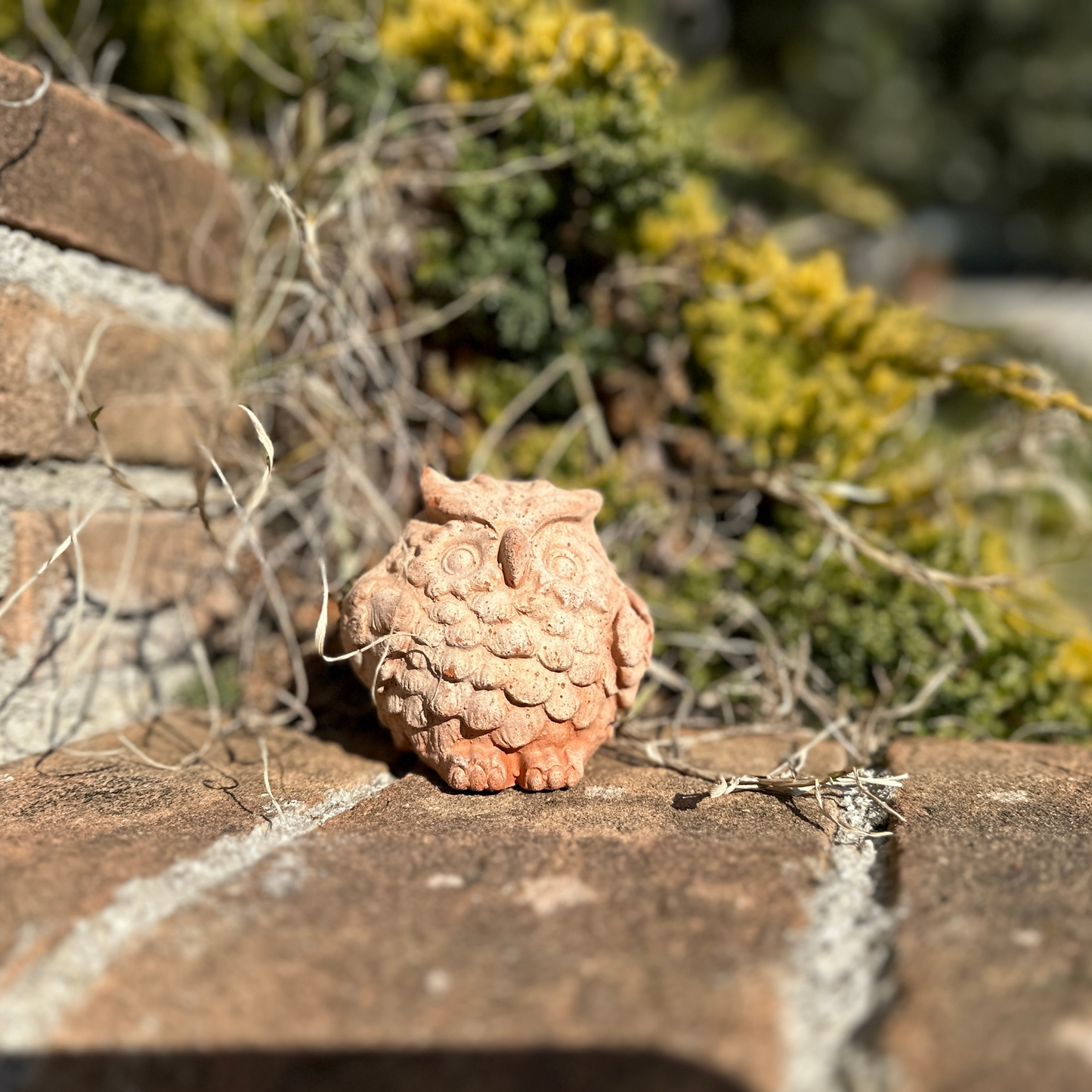 Handcrafted terracotta owl for garden furniture unique weatherproof decoration (9 cm)
