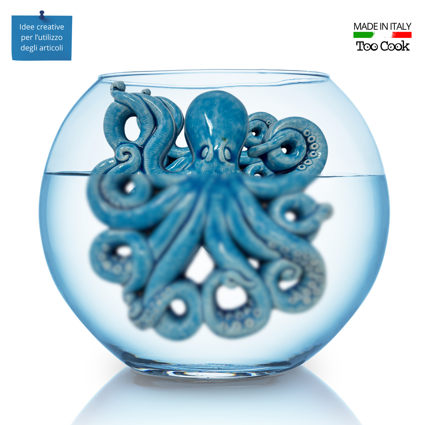 Toocook Glazed Ceramic Octopus for Wall Decoration and Home Furnishings, Handcrafted, Gift Idea Made in Italy
