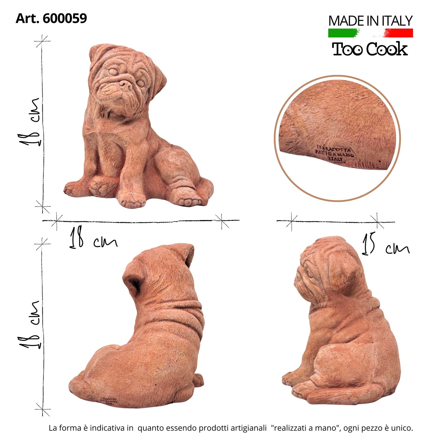 Toocook Cane Bulldog in terracotta artigianale per arredo giardino decorazione unica resistente alle intemperie