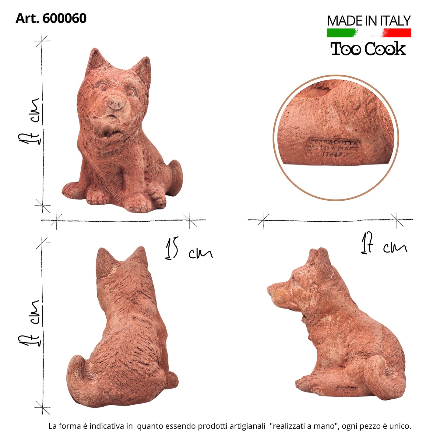 Toocook Cane Pastore Tedesco in terracotta artigianale per arredo giardino decorazione unica resistente alle intemperie