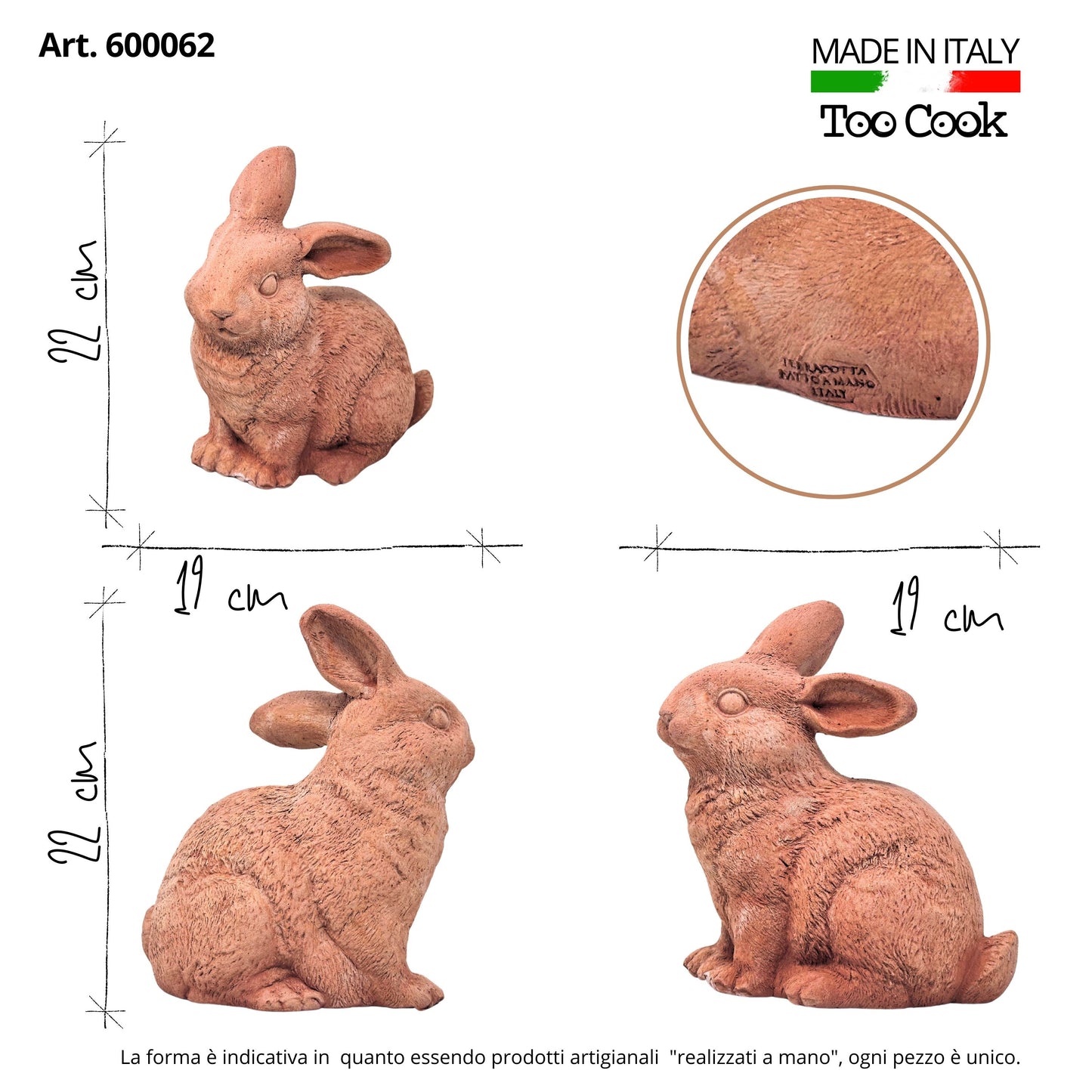 Toocook Coniglio in terracotta artigianale per arredo giardino decorazione unica resistente alle intemperie