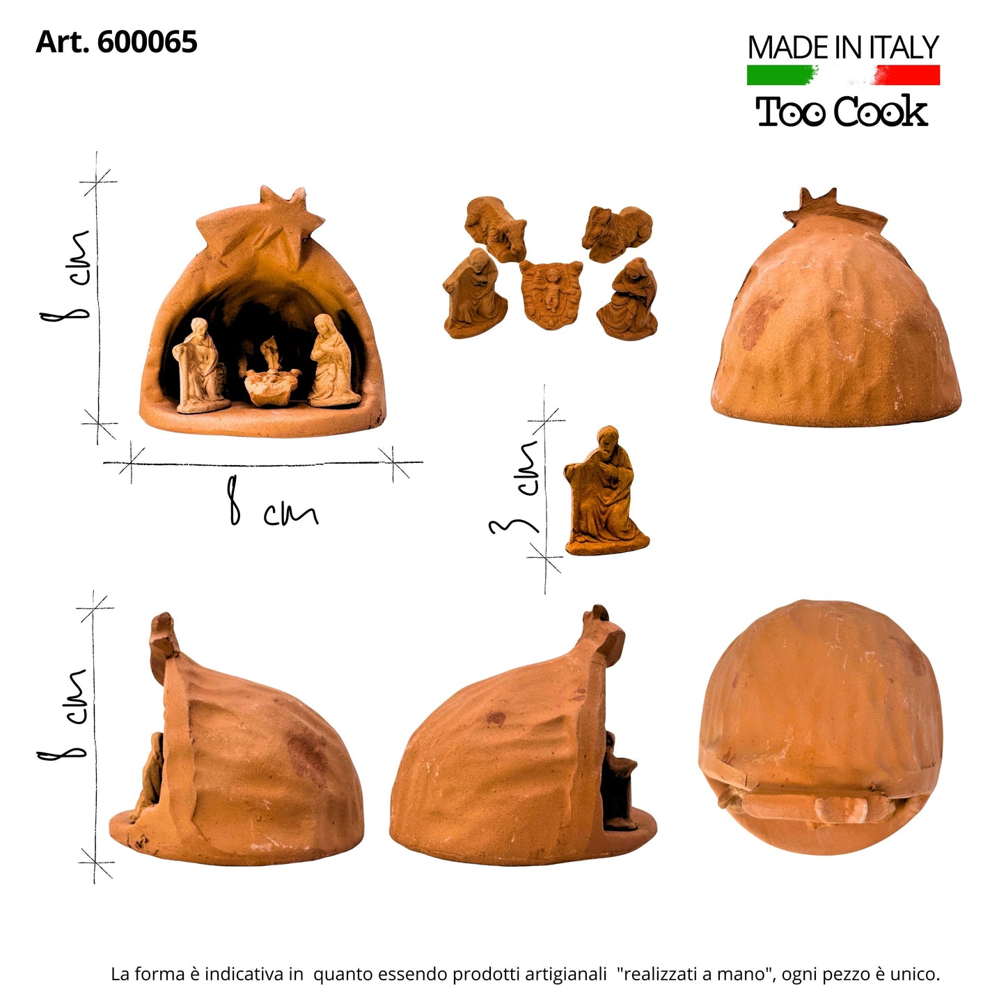 Toocook Presepe in Miniatura Realizzato a Mano in Ceramica Artigianale, Idea Regalo, Collezione e Decorazione per Addobbi Natalizi - Made in Italy (ART.68G8)