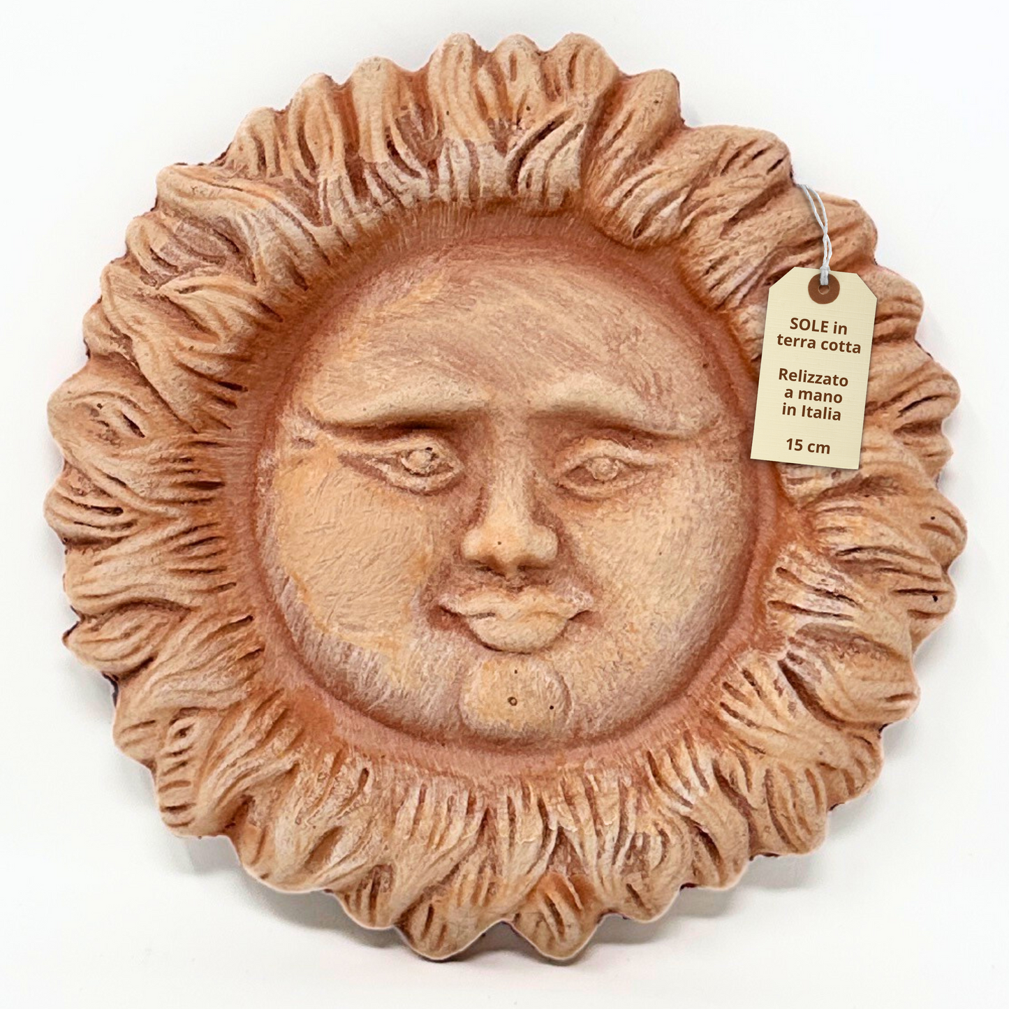 Sole in ceramica artigianale da parete per arredo e decorazione casa Terracotta Idea Regalo - 15 cm