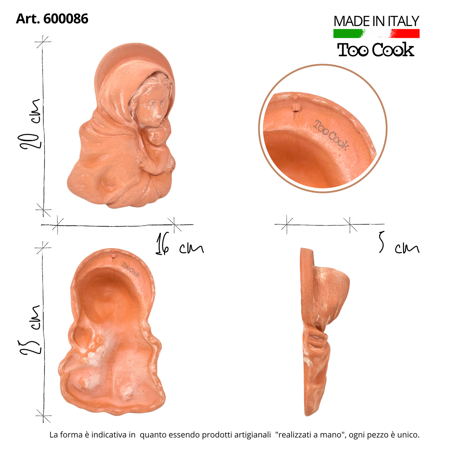 Toocook Madonna con Bambino in Terracotta 25x16 cm – Scultura Religiosa da Parete, Fatto a Mano in Italia, Arte Sacra per Interni ed Esterni