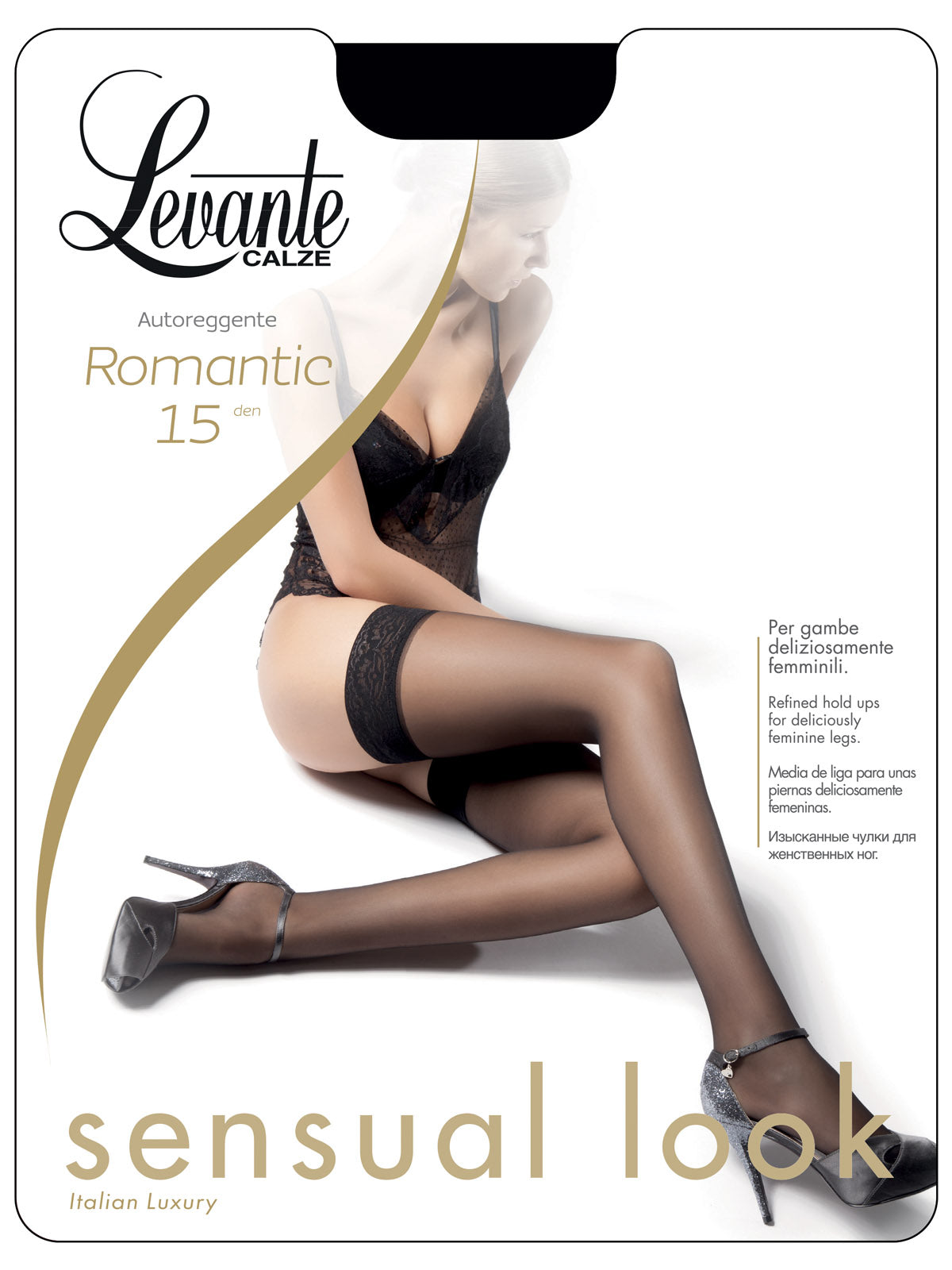 Levante Romantic tights 15 den. Hold-up stockings with lace flounce