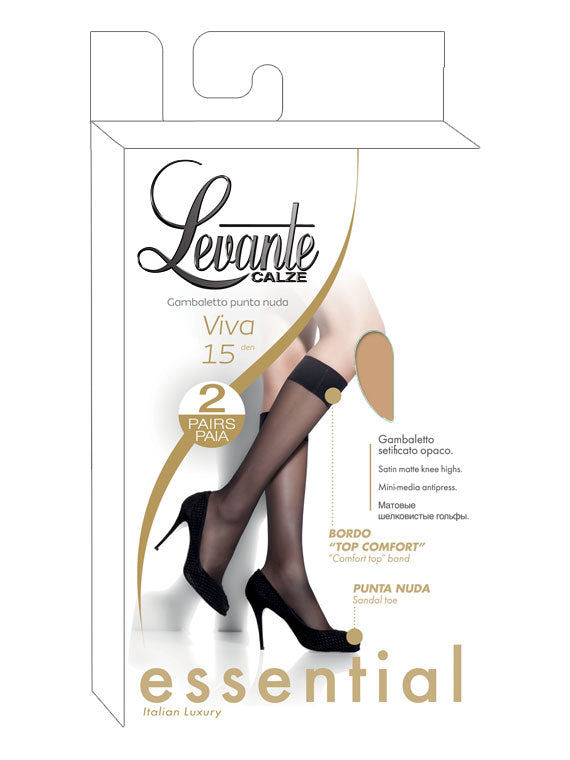 Levante Viva Women's Tights 15 den Knee-high stockings Nude toe - 2 pairs