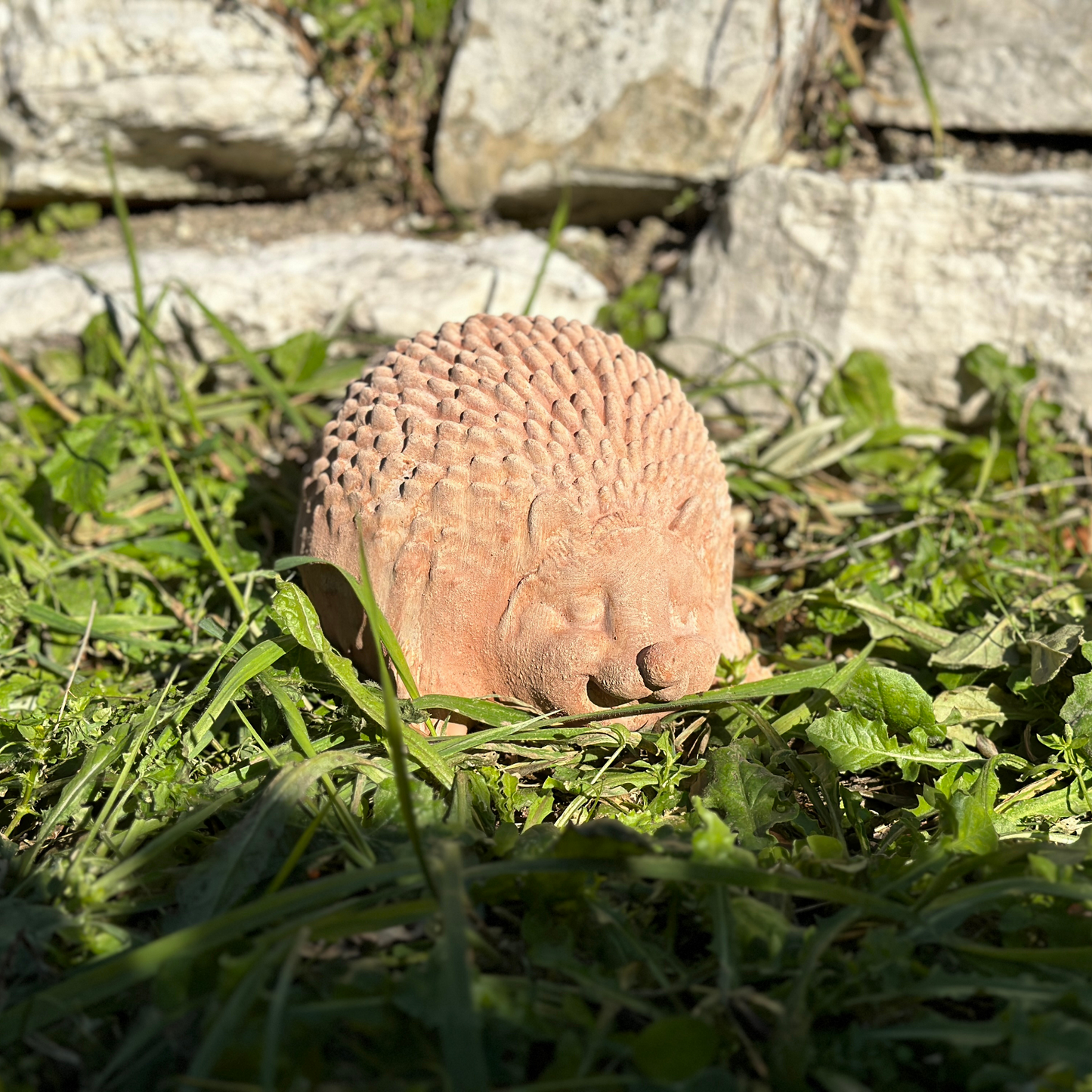 Handcrafted terracotta hedgehog for garden furniture, unique weatherproof decoration