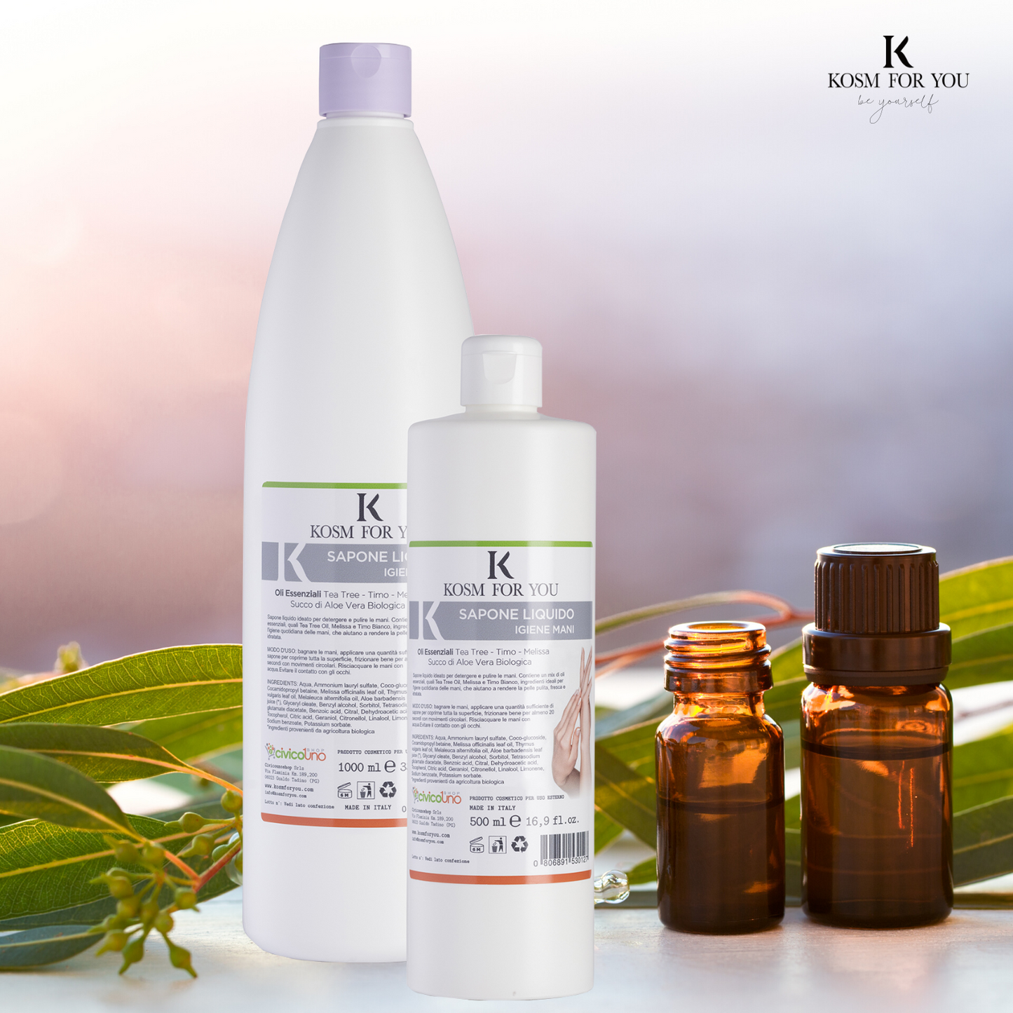 Liquid Hand Soap with Essential Oils, Tea Tree and Organic Aloe Vera - Cleans and Moisturizes the skin