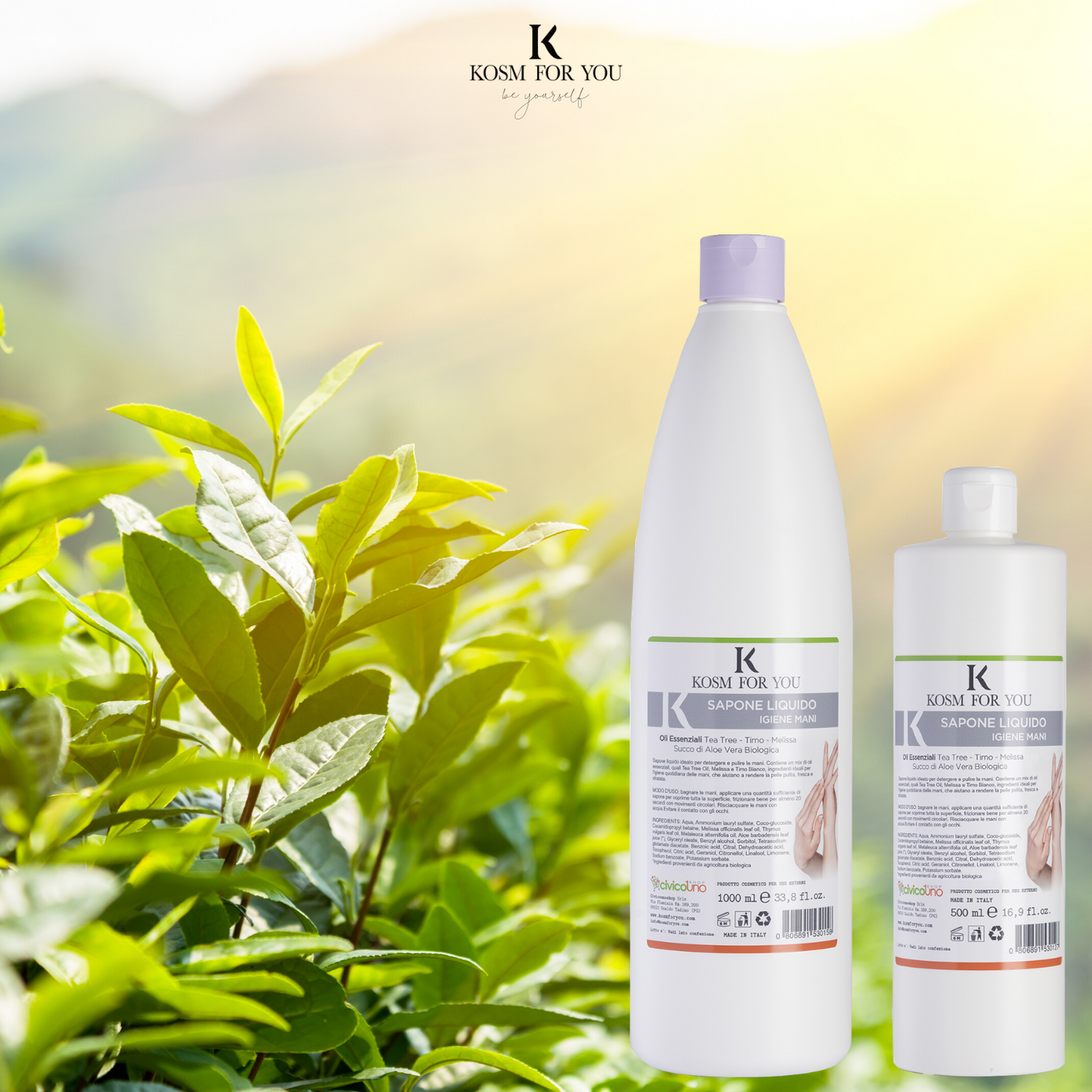 Liquid Hand Soap with Essential Oils, Tea Tree and Organic Aloe Vera - Cleans and Moisturizes the skin