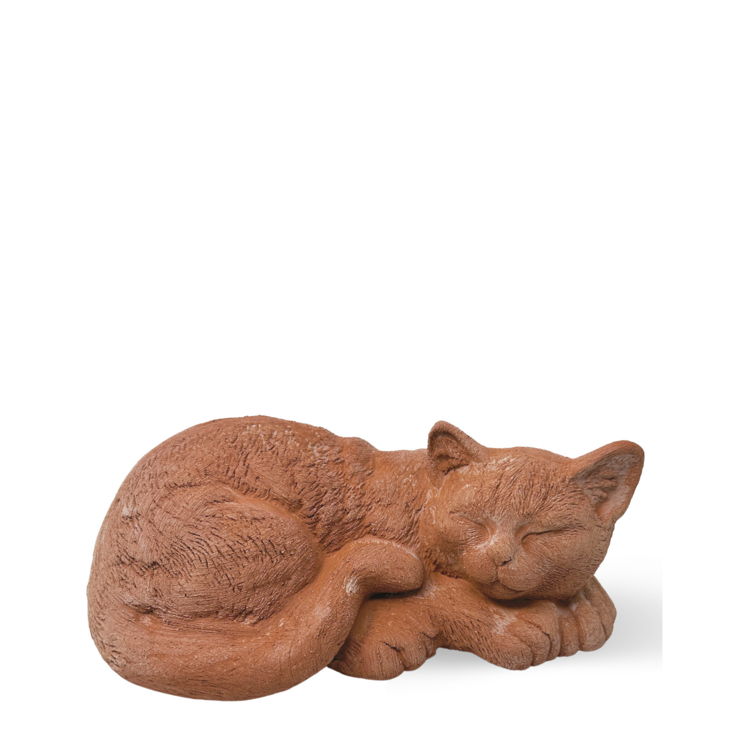 Gatto che dorme in terracotta artigianale per arredo giardino decorazione unica resistente alle intemperie