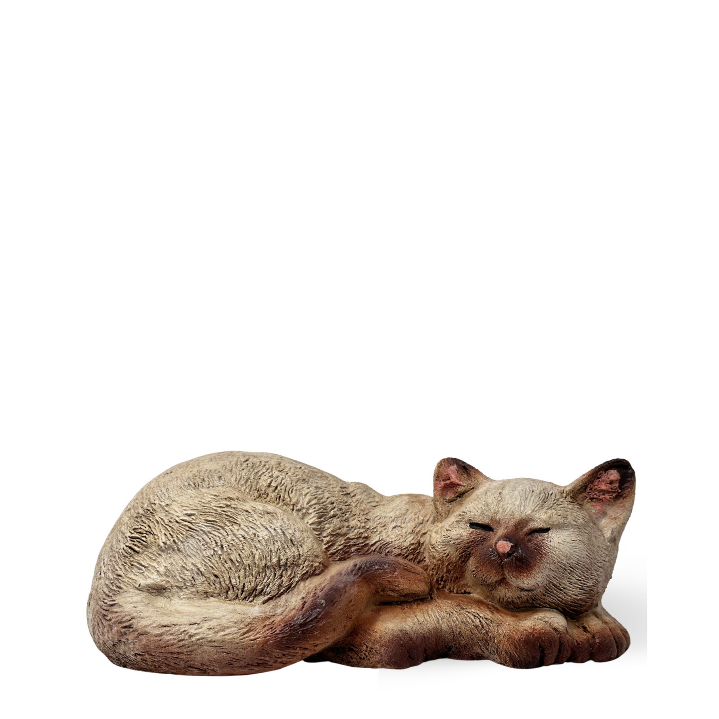 Hand-painted terracotta sleeping cat for garden furniture and home decoration