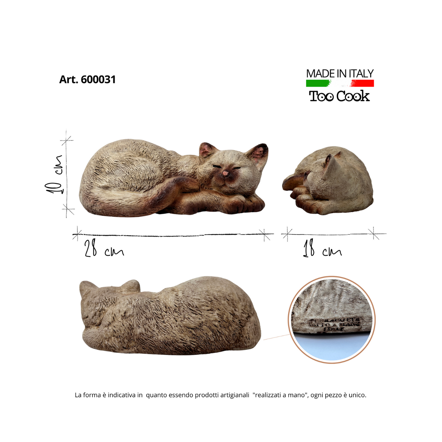 Hand-painted terracotta sleeping cat for garden furniture and home decoration