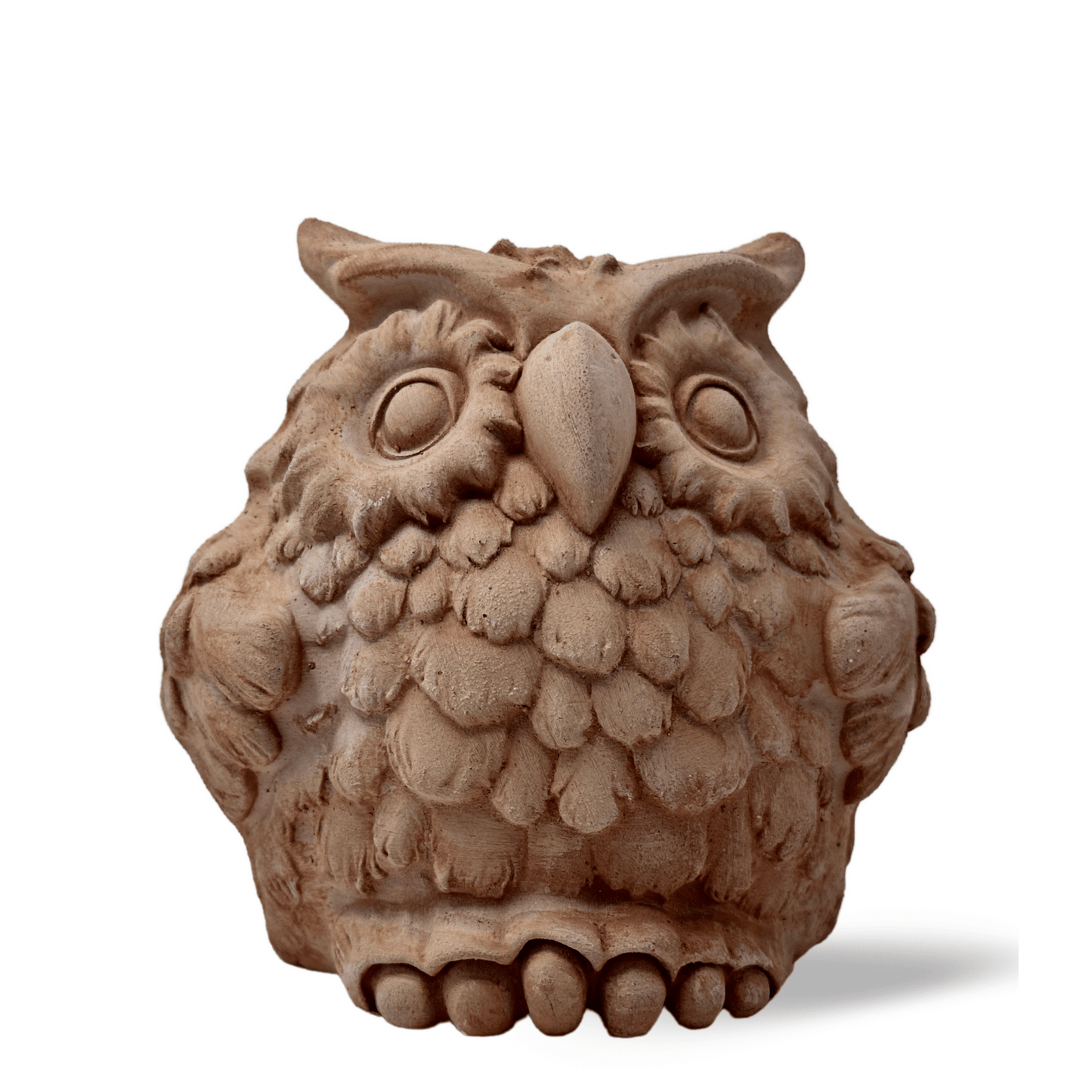 Handcrafted terracotta owl for garden furniture unique weatherproof decoration (18 cm)