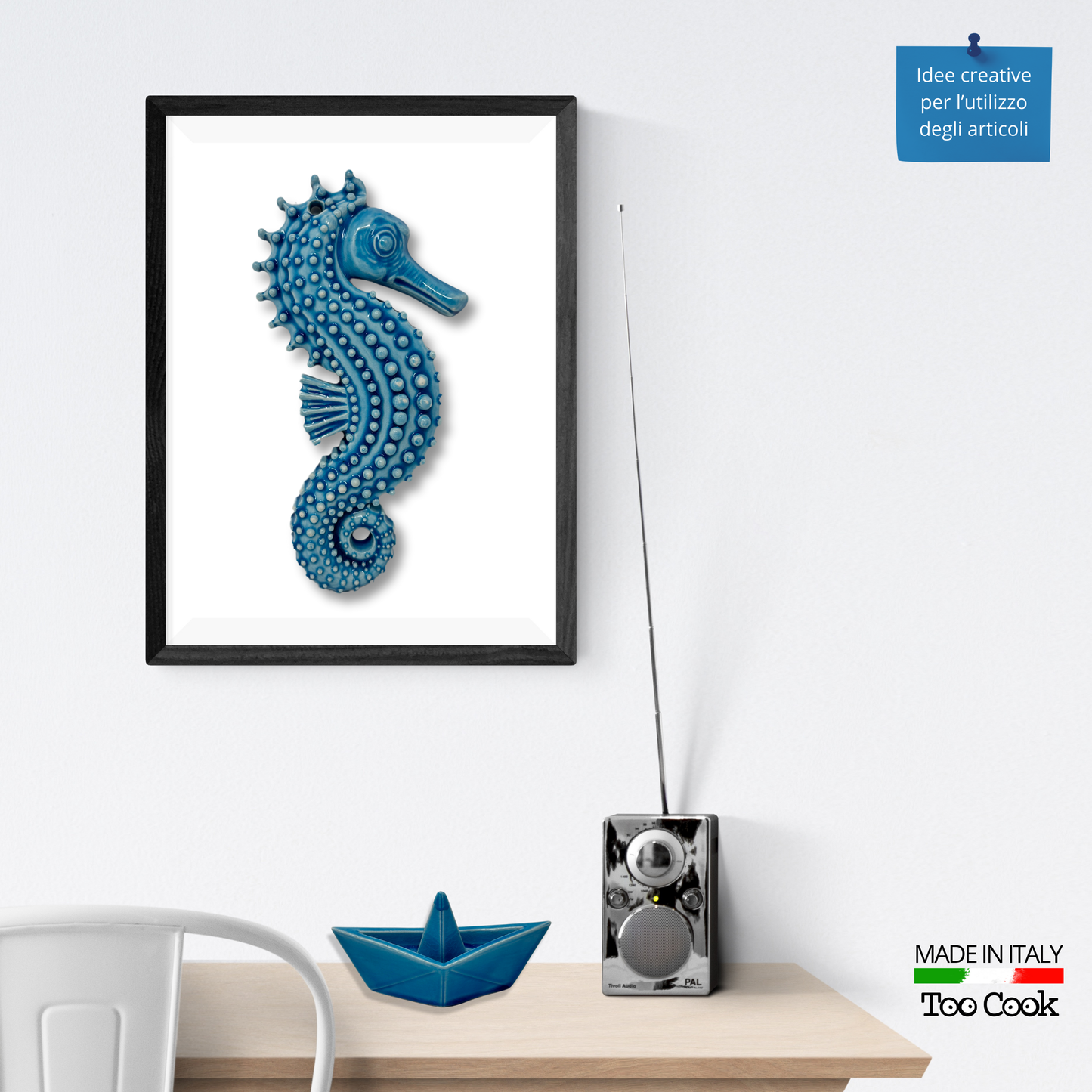 Toocook Seahorse in glazed ceramic for Wall Decoration and Home Furnishings, Handcrafted, Gift Idea Made in Italy