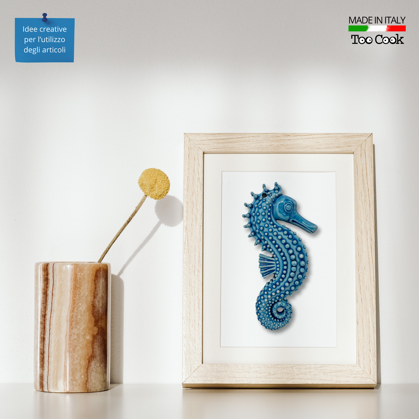 Toocook Seahorse in glazed ceramic for Wall Decoration and Home Furnishings, Handcrafted, Gift Idea Made in Italy