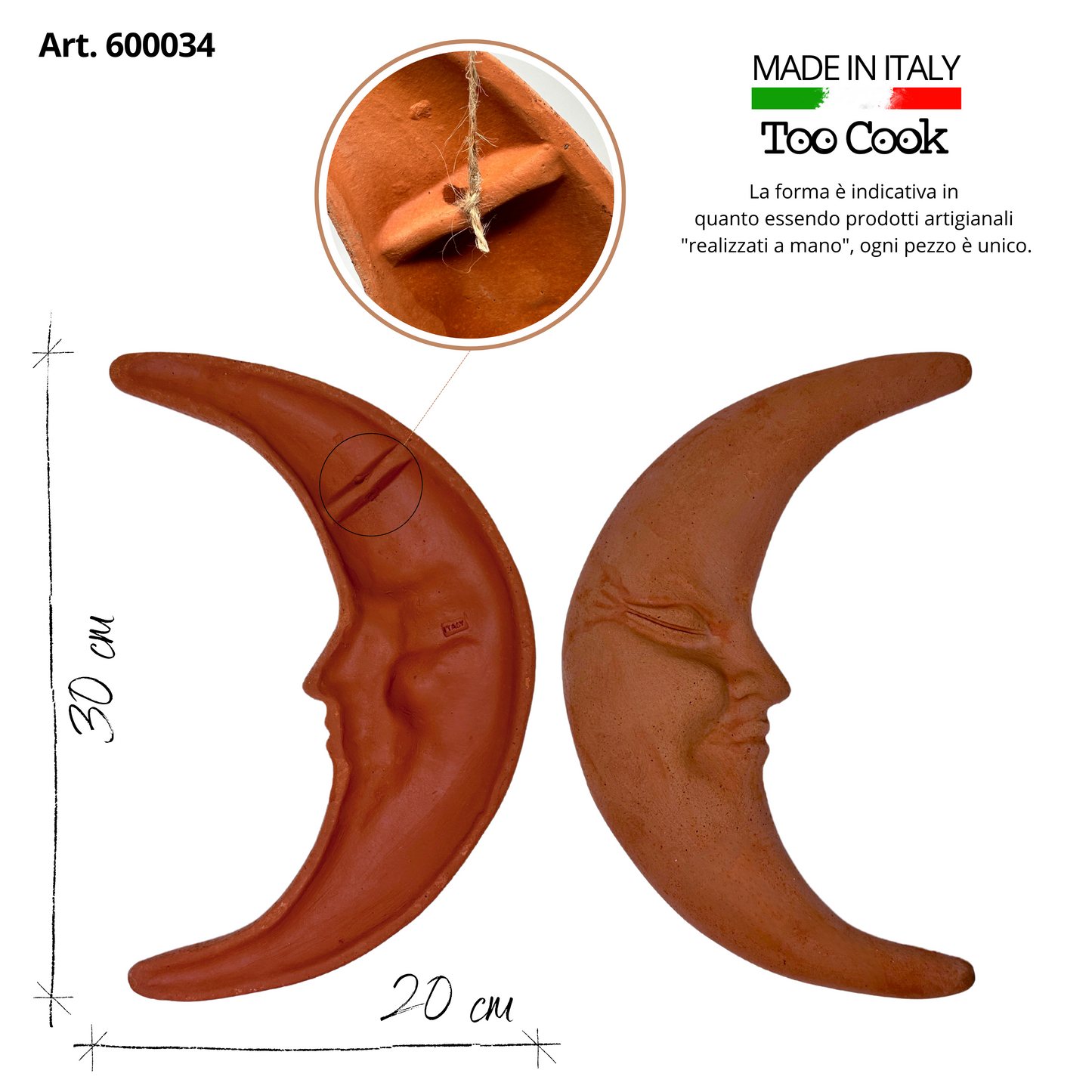 Toocook Wall moon in handcrafted terracotta for home furnishing and decoration Weatherproof 30 cm