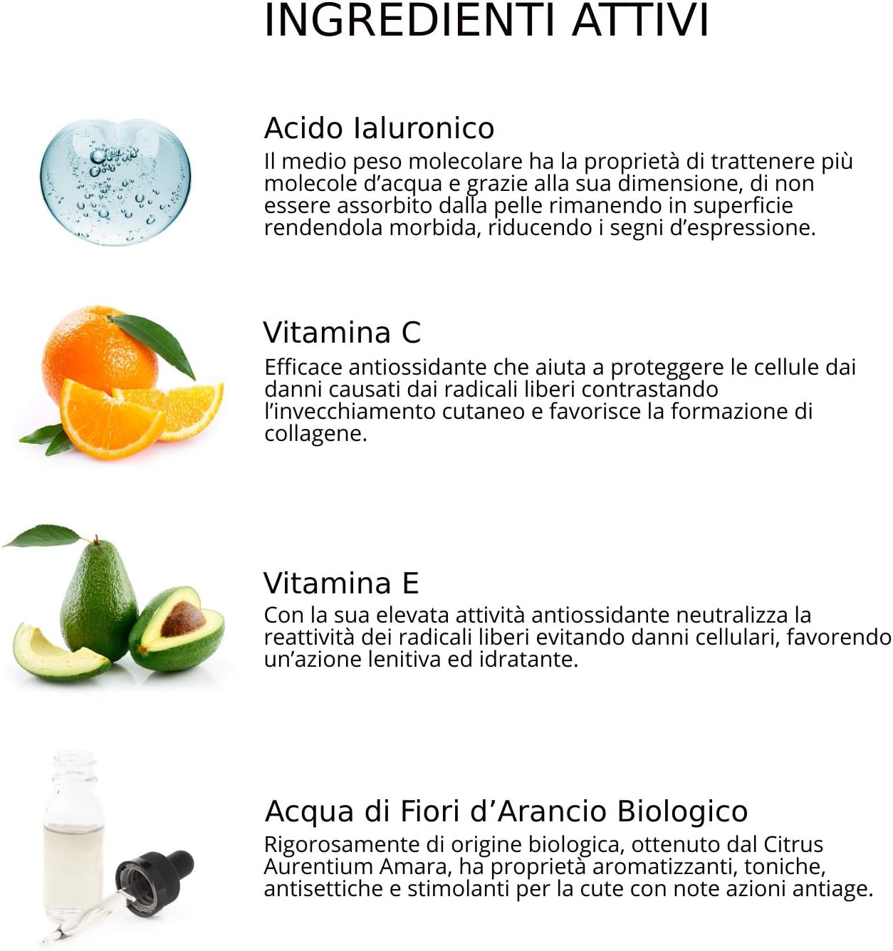 Siero Viso Acido Ialuronico Vitamina C/E Antietà Idratante Biologico e Vegano - Made in Italy - 50 ml