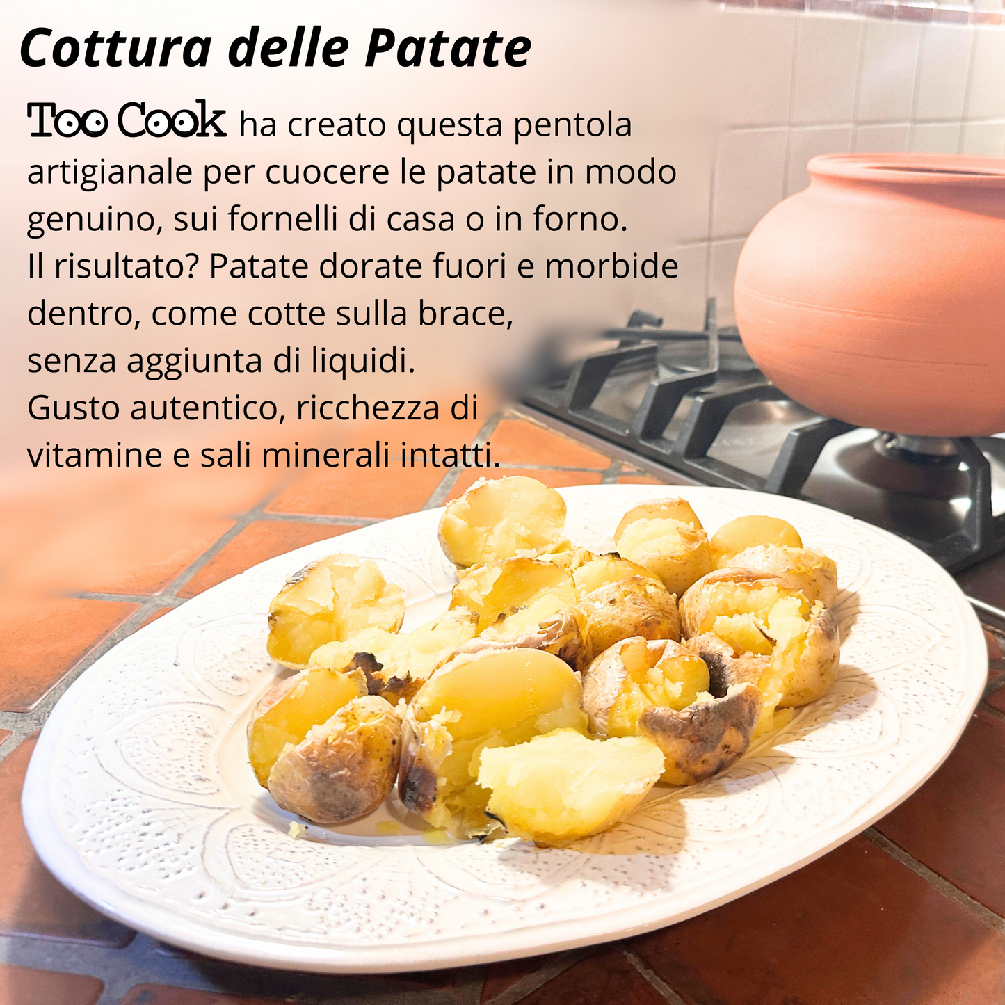 Toocook Cook Potatoes and Chestnuts in Terracotta Simple Natural Cooking No Fat and without altering the properties of the food 100% Made in Italy