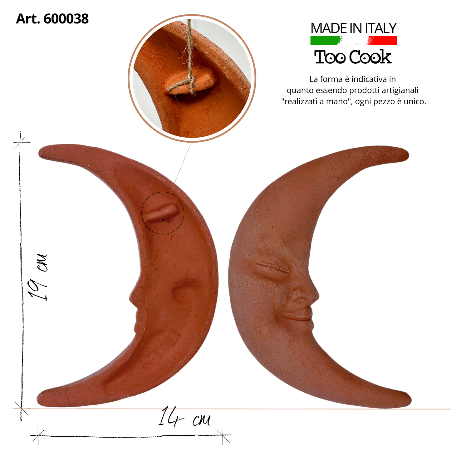 Toocook Wall moon in handcrafted terracotta for home furnishing and decoration Weatherproof 19 cm