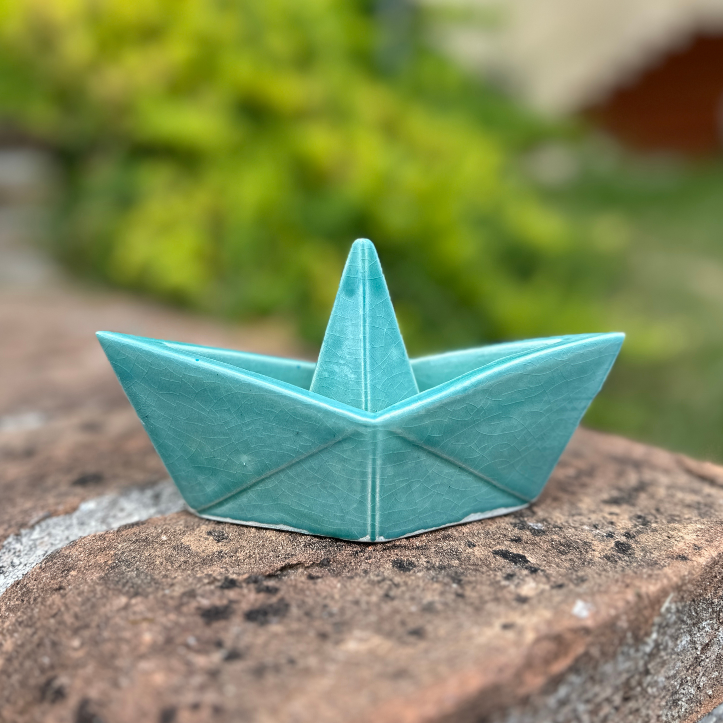 Toocook Origami Boat in Green Glazed Ceramic 100% made in Italy 