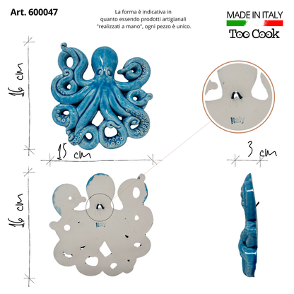 Toocook Polipo in ceramica smaltata per Decorazione Murale e Arredo Casa, Realizzato Artigianalmente, Idea Regalo Made in Italy