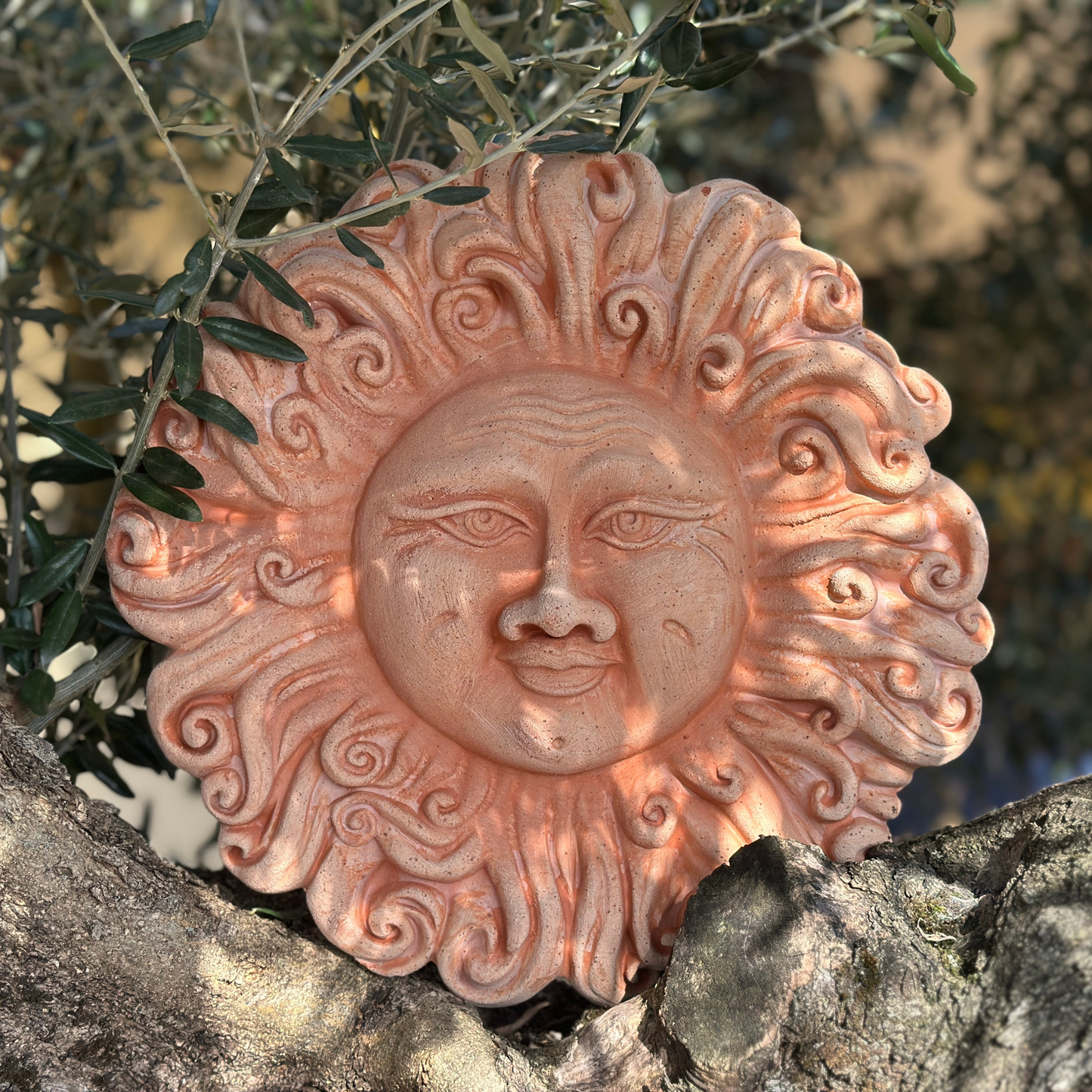 Sole Ricci in ceramica artigianale da parete per arredo e decorazione casa Terracotta Idea Regalo -  34 cm