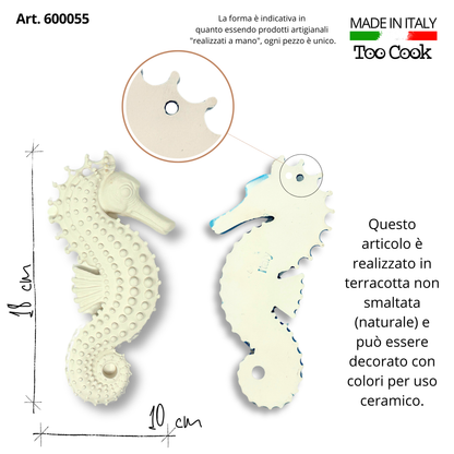 Toocook Cavalluccio Marino in terracotta naturale bianca da decorare per Arredo Casa, Realizzato Artigianalmente, Idea Regalo Made in Italy