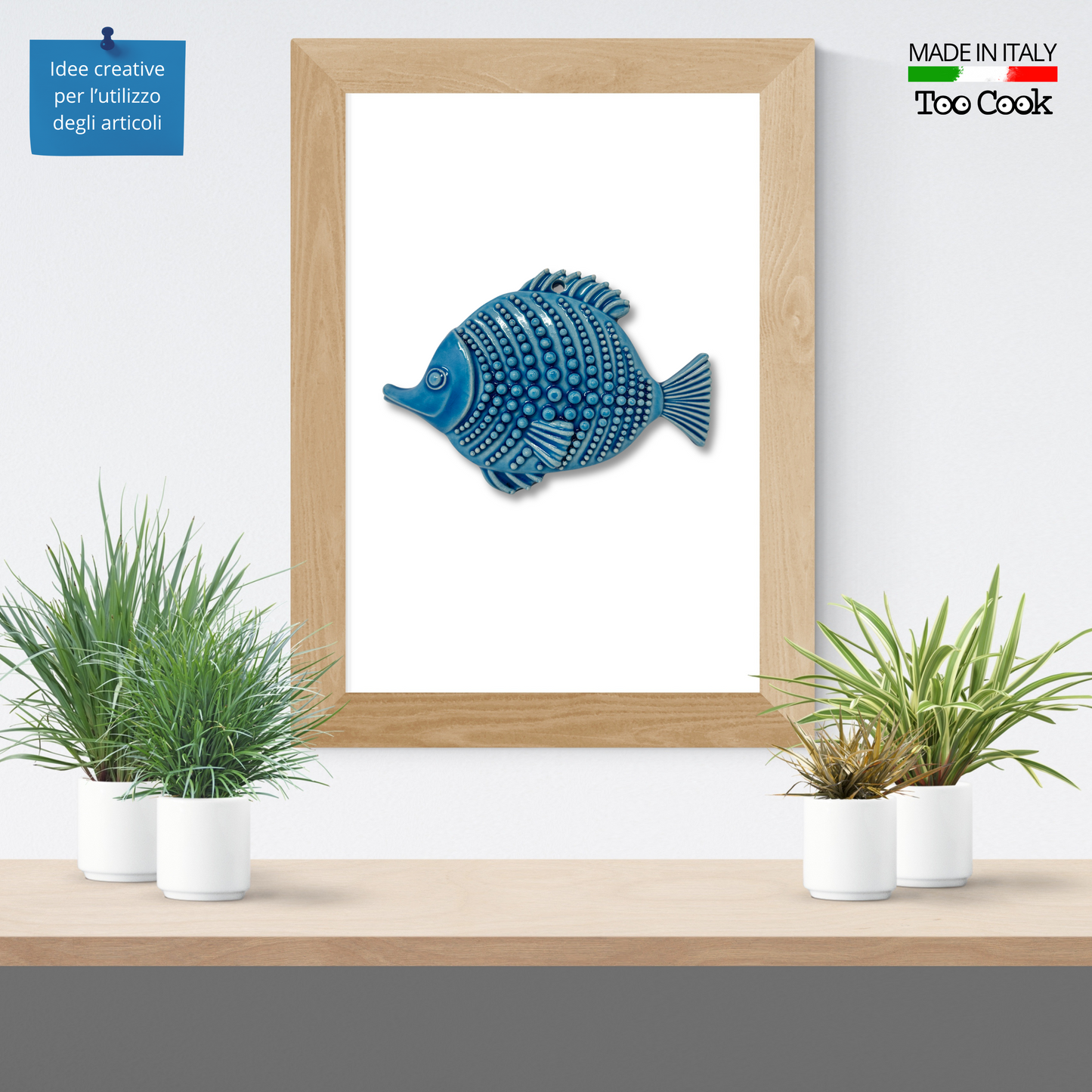 Toocook Glazed Ceramic Fish Wall Decoration and Home Furnishings, Handcrafted, Gift Idea Made in Italy