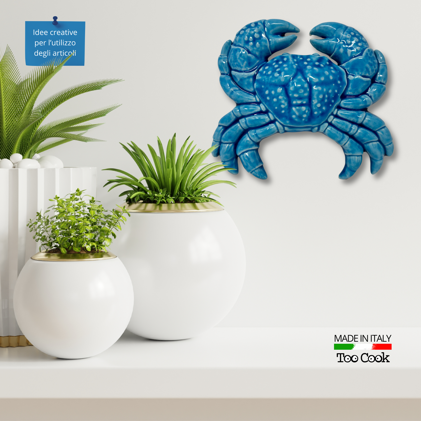 Toocook Granchio in ceramica smaltata Decorazione Murale e Arredo Casa, Realizzato Artigianalmente, Idea Regalo Made in Italy