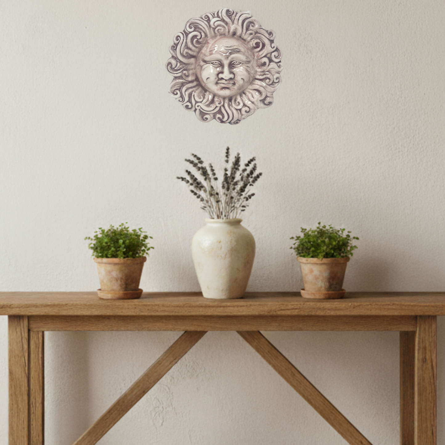 Toocook Sole Ricci in ceramica smaltata da parete - arredo e decorazione casa - Idea Regalo - Realizzato Artigianalmente in Terracotta - Made in Italy - 24 cm (bianco antico)