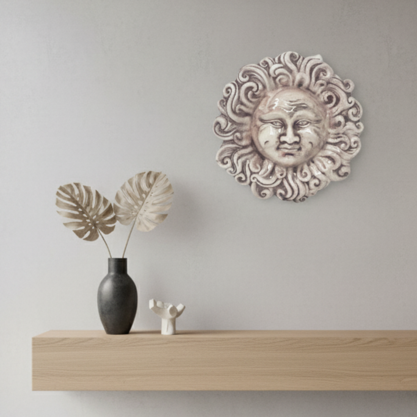 Toocook Sole Ricci in ceramica smaltata da parete - arredo e decorazione casa - Idea Regalo - Realizzato Artigianalmente in Terracotta - Made in Italy - 24 cm (bianco antico)