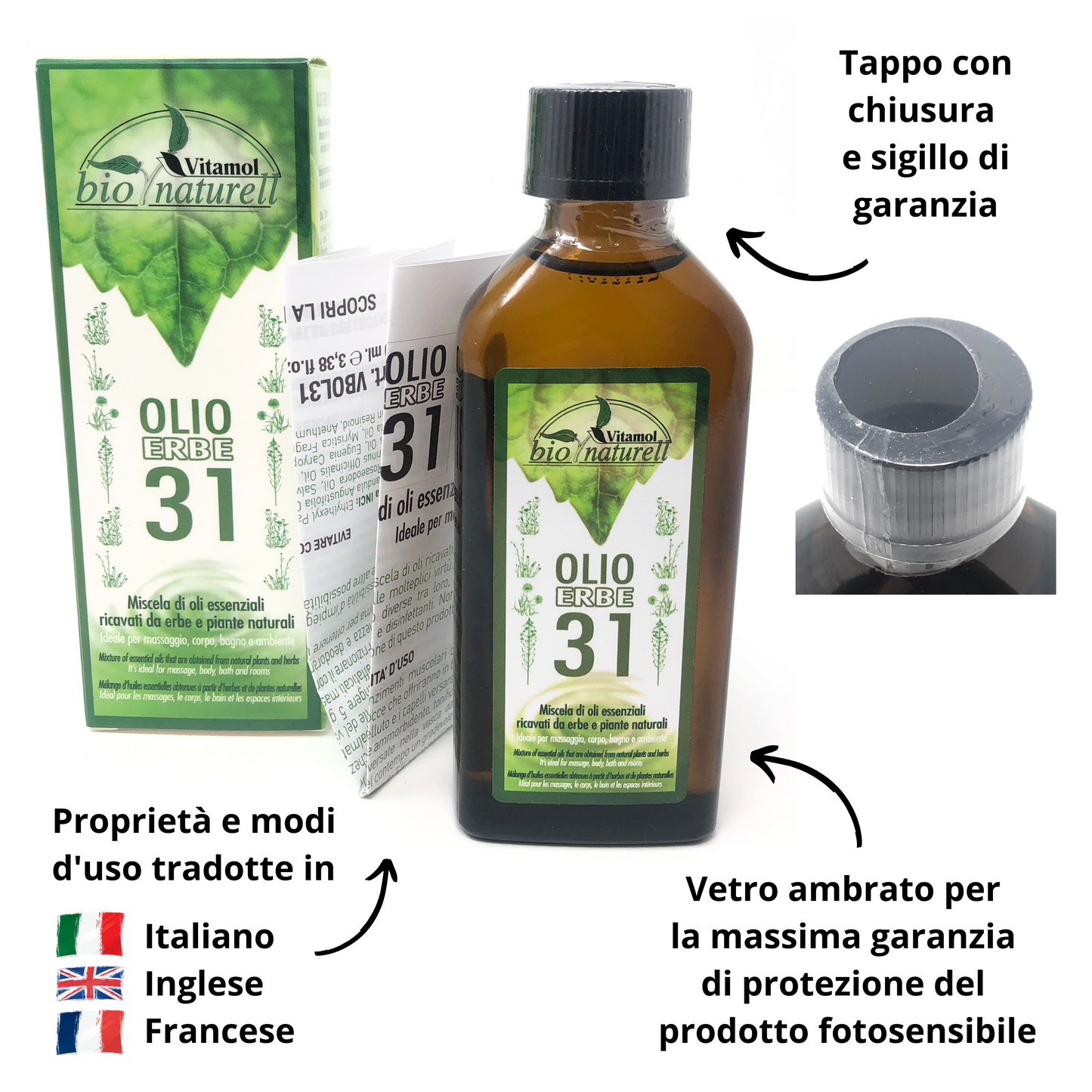 Olio 31 Erbe Linea Bio Naturell Per Massaggi Muscolari Aromaterapia Azione Balsamica - Non Unge - 100 ml