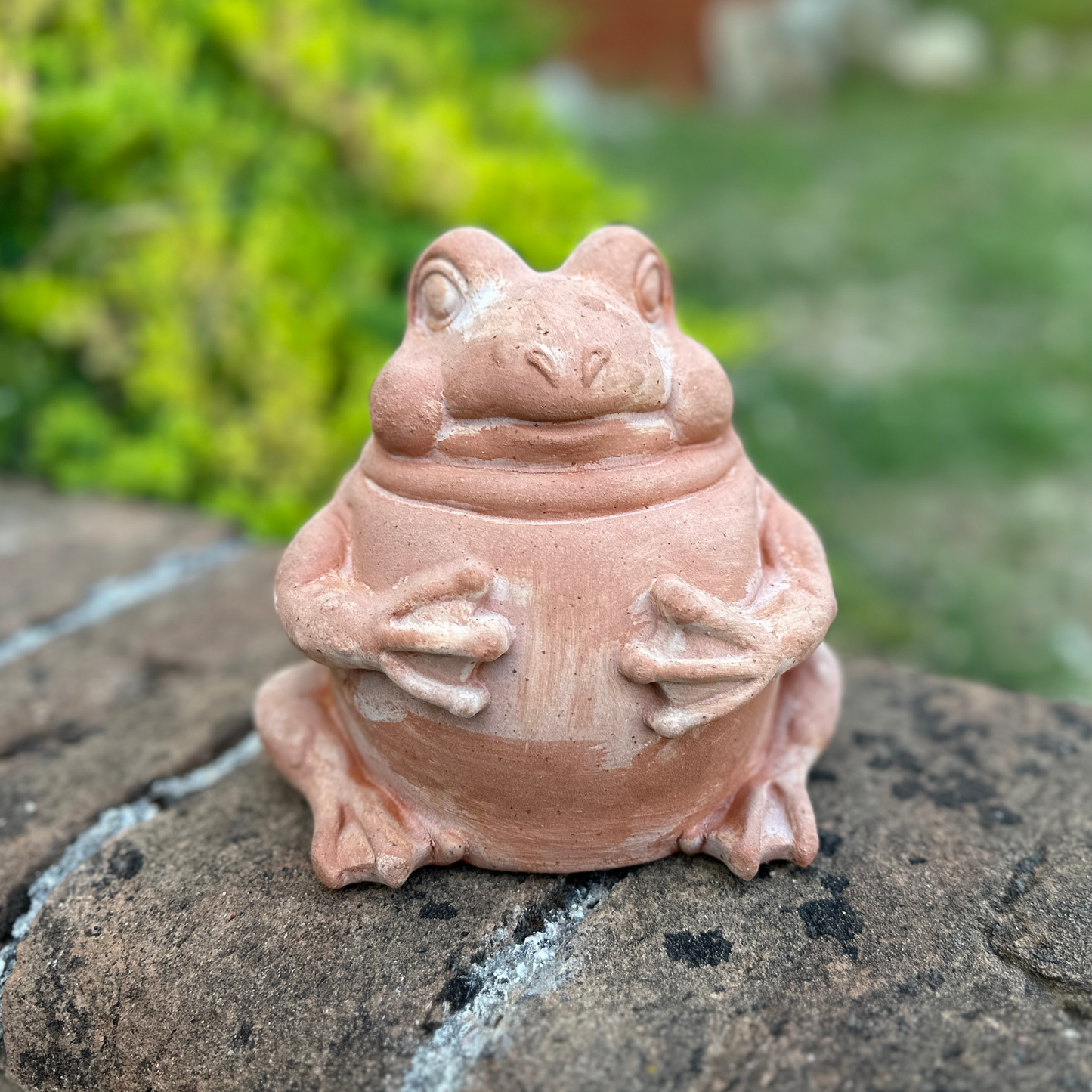 Handcrafted terracotta ball toad for garden furniture and weatherproof home decoration