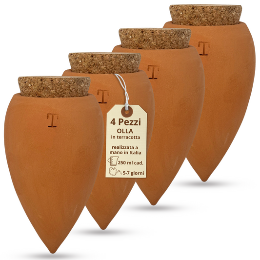 Toocook Olla in Terracotta Artigianale per irrigazione Automatica Ecologica e Naturale per Piante da Interno ed Esterno con autonomia di Circa 7 Giorni - Realizzata a Mano - 250 ml (Naturale 4 pz)